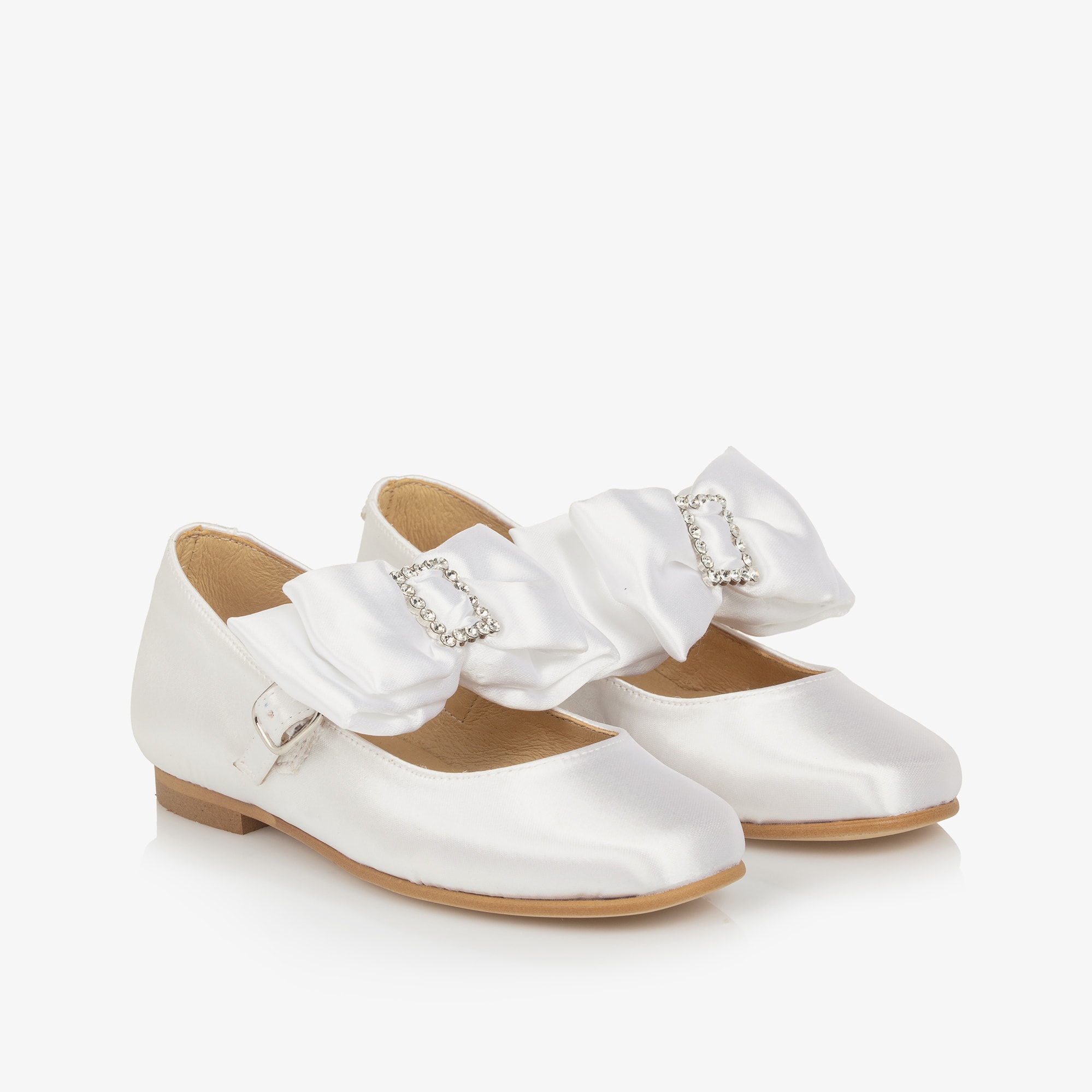 Girls Ivory Satin Diamanté Buckle Shoes - View 1