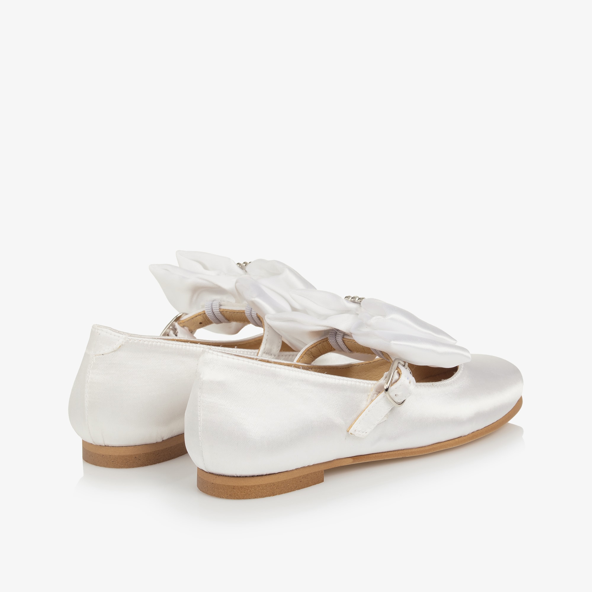 Girls Ivory Satin Diamanté Buckle Shoes - View 3