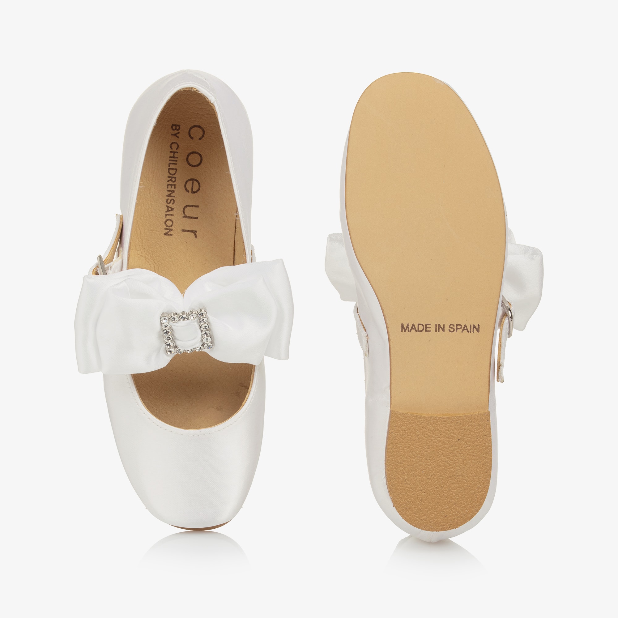 Girls Ivory Satin Diamanté Buckle Shoes - View 4