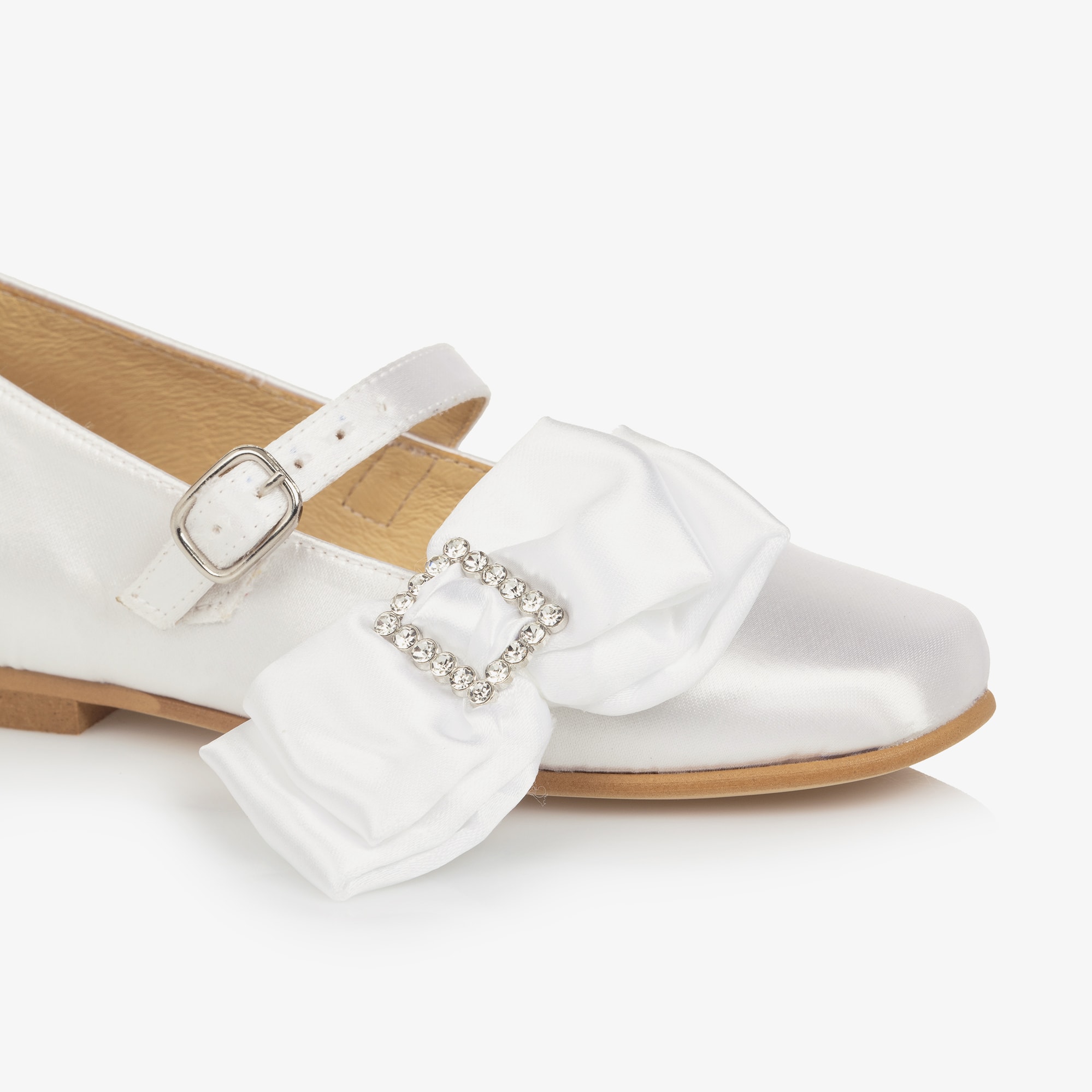 Girls Ivory Satin Diamanté Buckle Shoes - View 6
