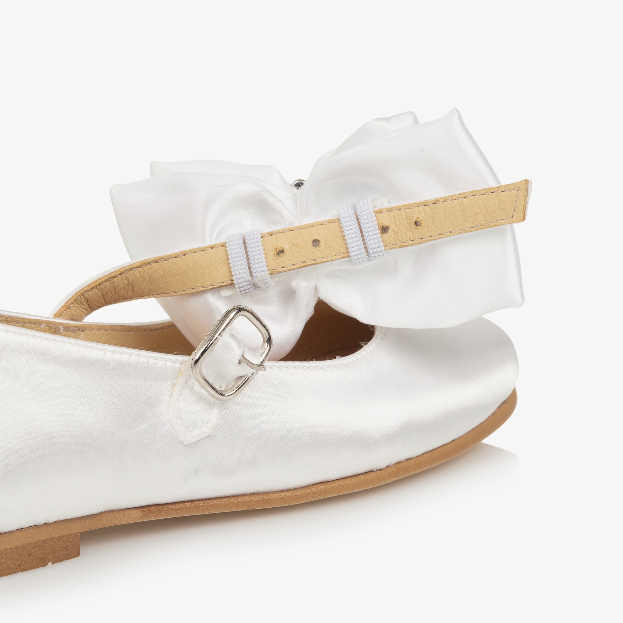 Girls Ivory Satin Diamanté Buckle Shoes - View 7