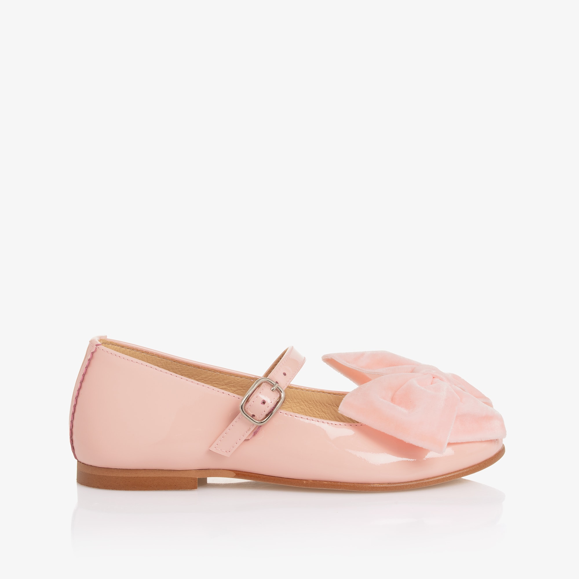 Girls Pink Patent Leather & Velvet Bow Shoes - View 5