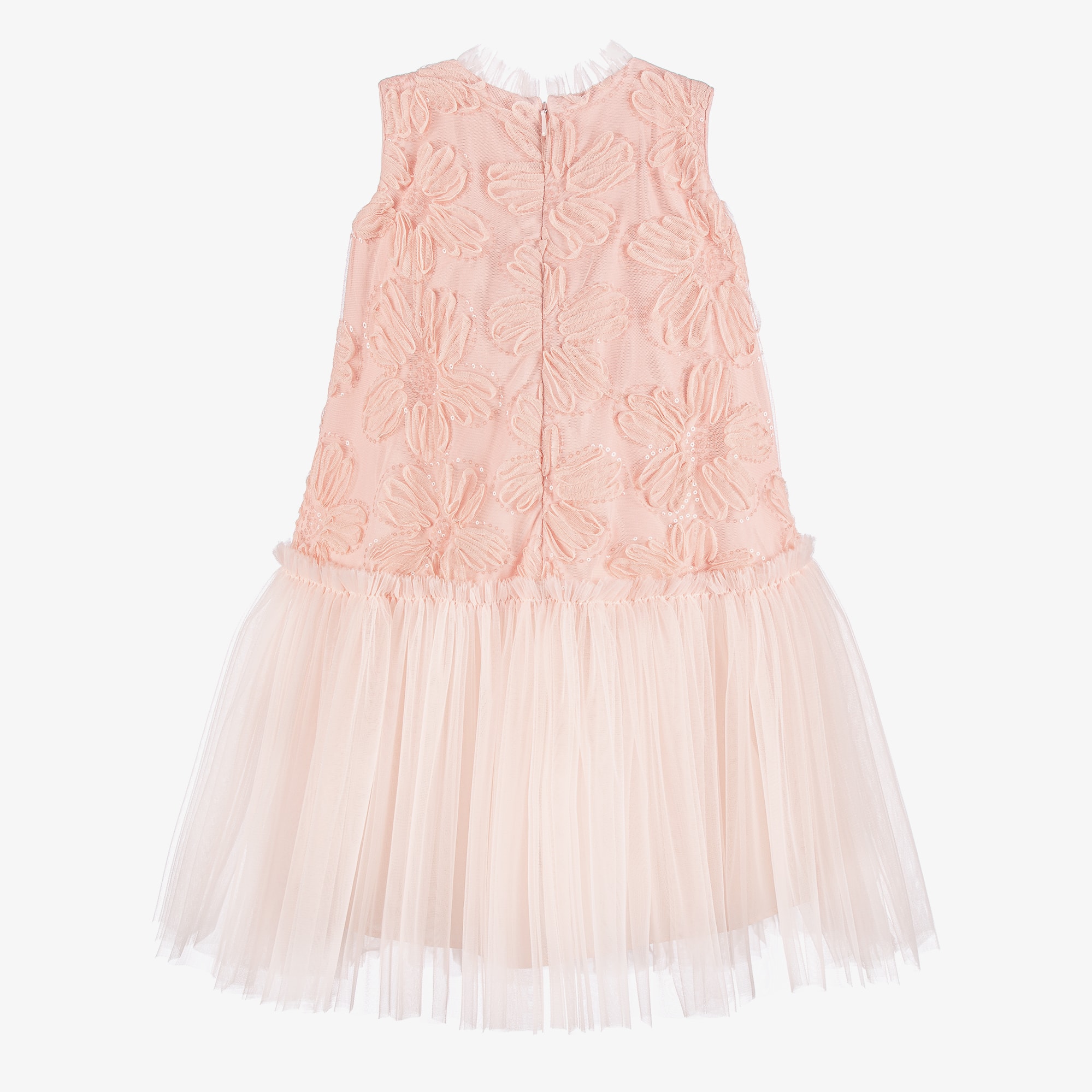 Girls Pink Tulle Dress with Sequinned Flowers - View 3