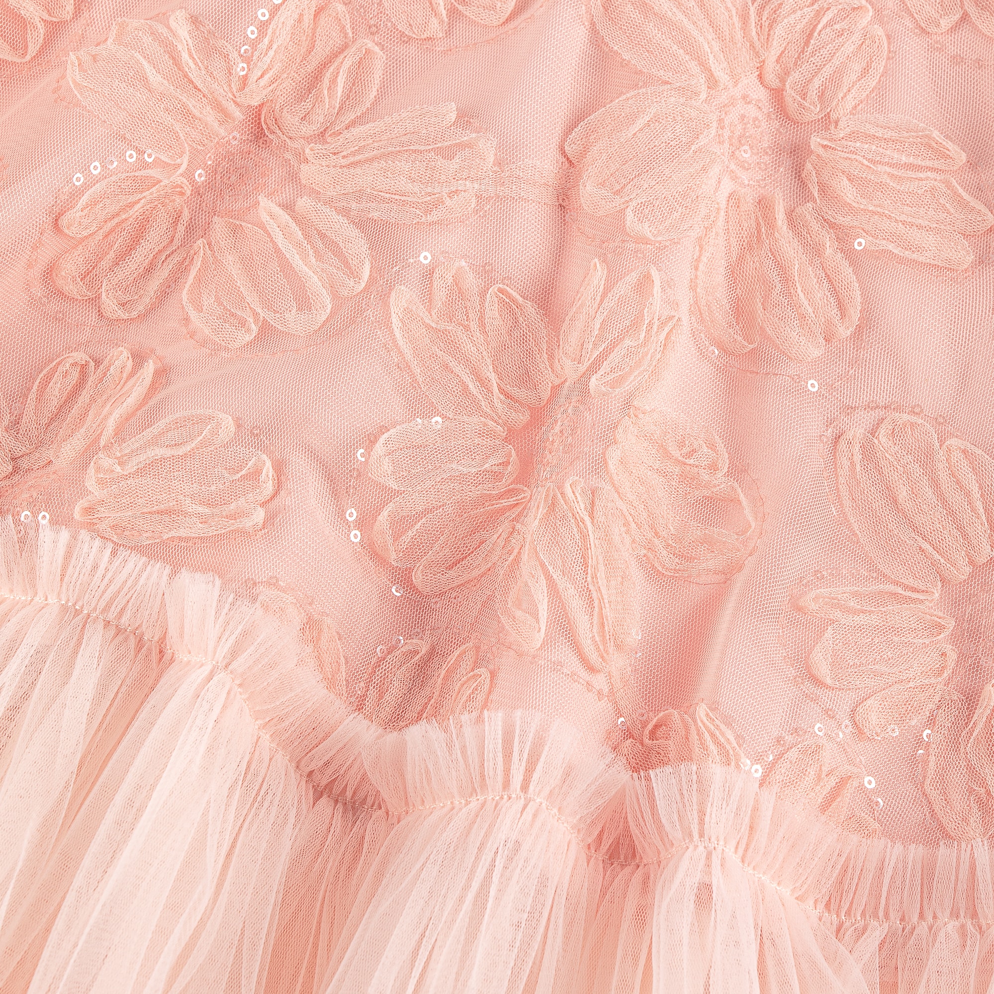 Girls Pink Tulle Dress with Sequinned Flowers - View 4