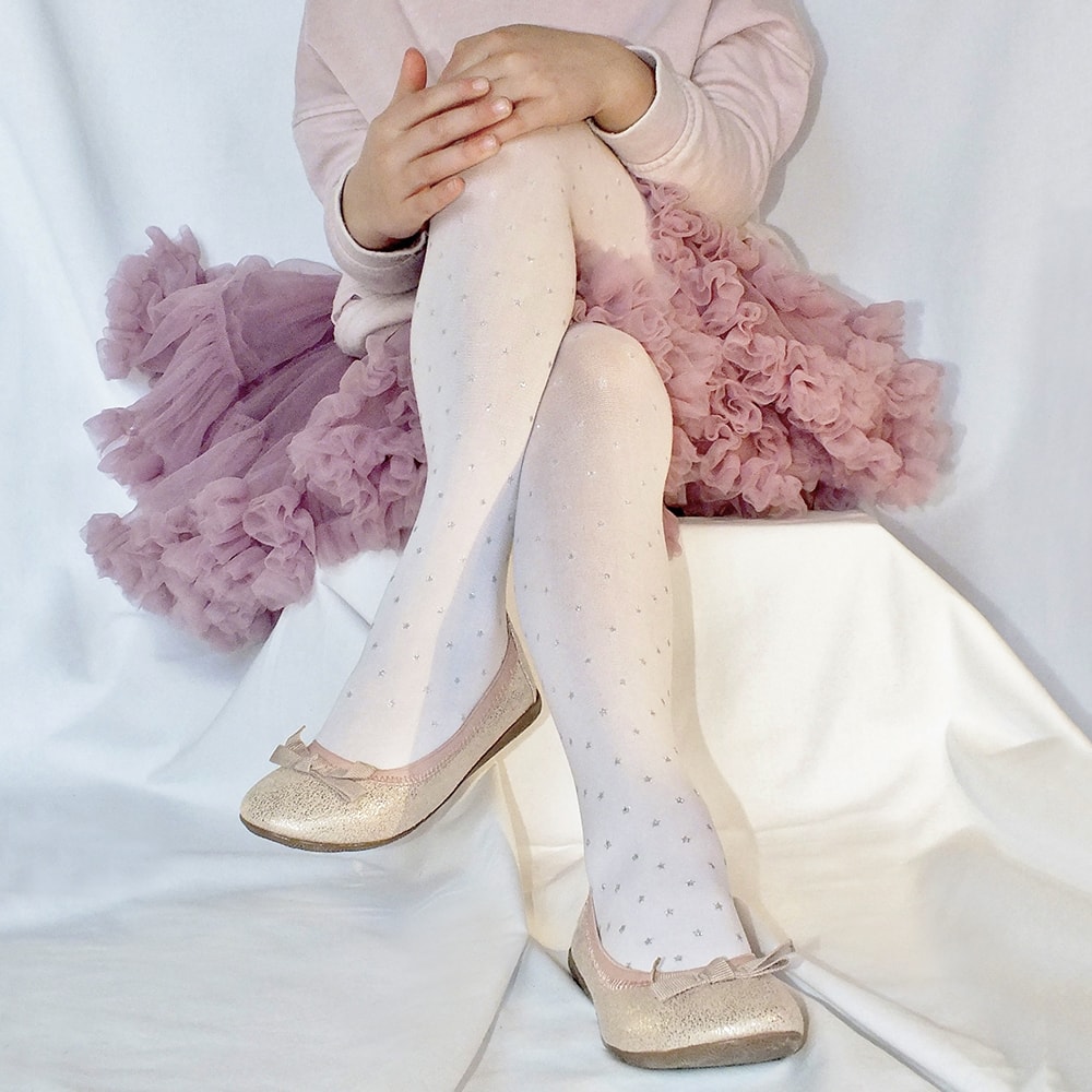 Girls Ivory & Gold Glitter Star Tights - View 2