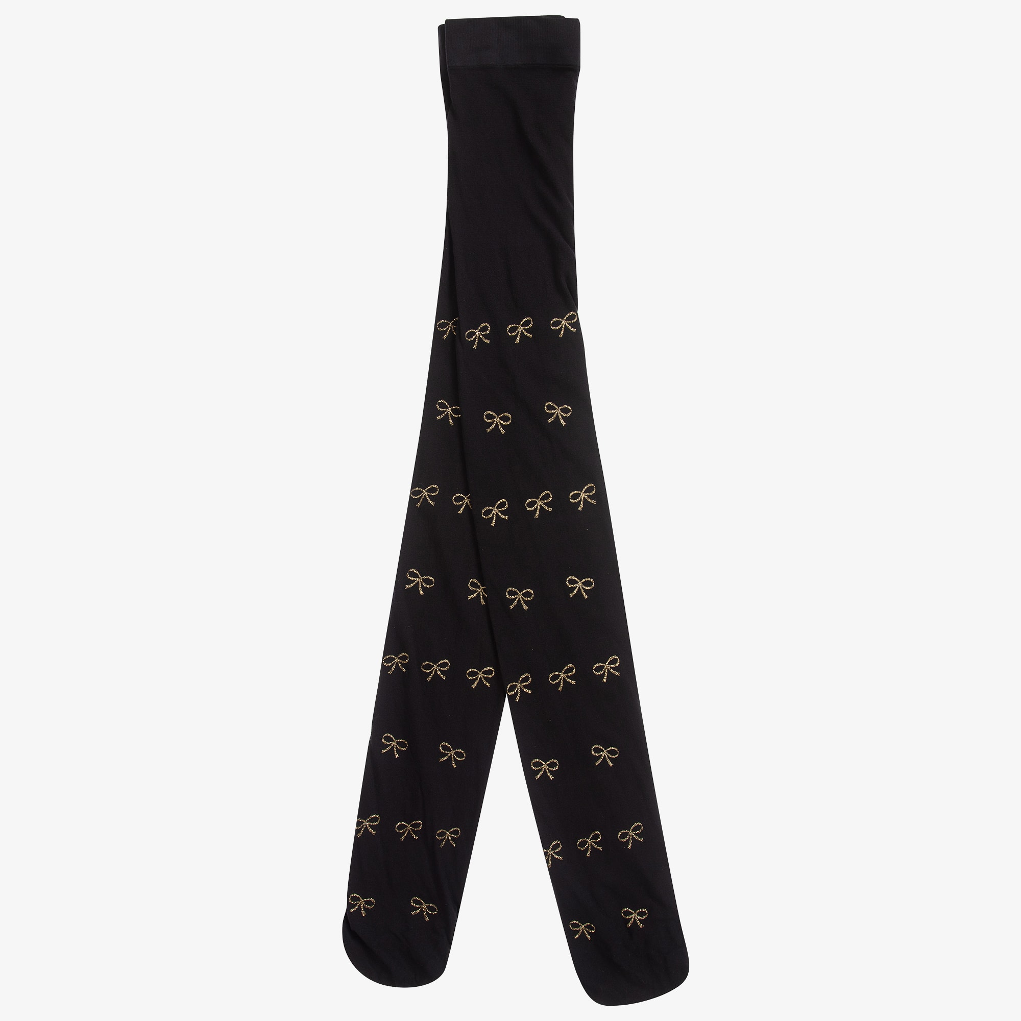 Girls White & Gold Glitter Bow Tights - View 1