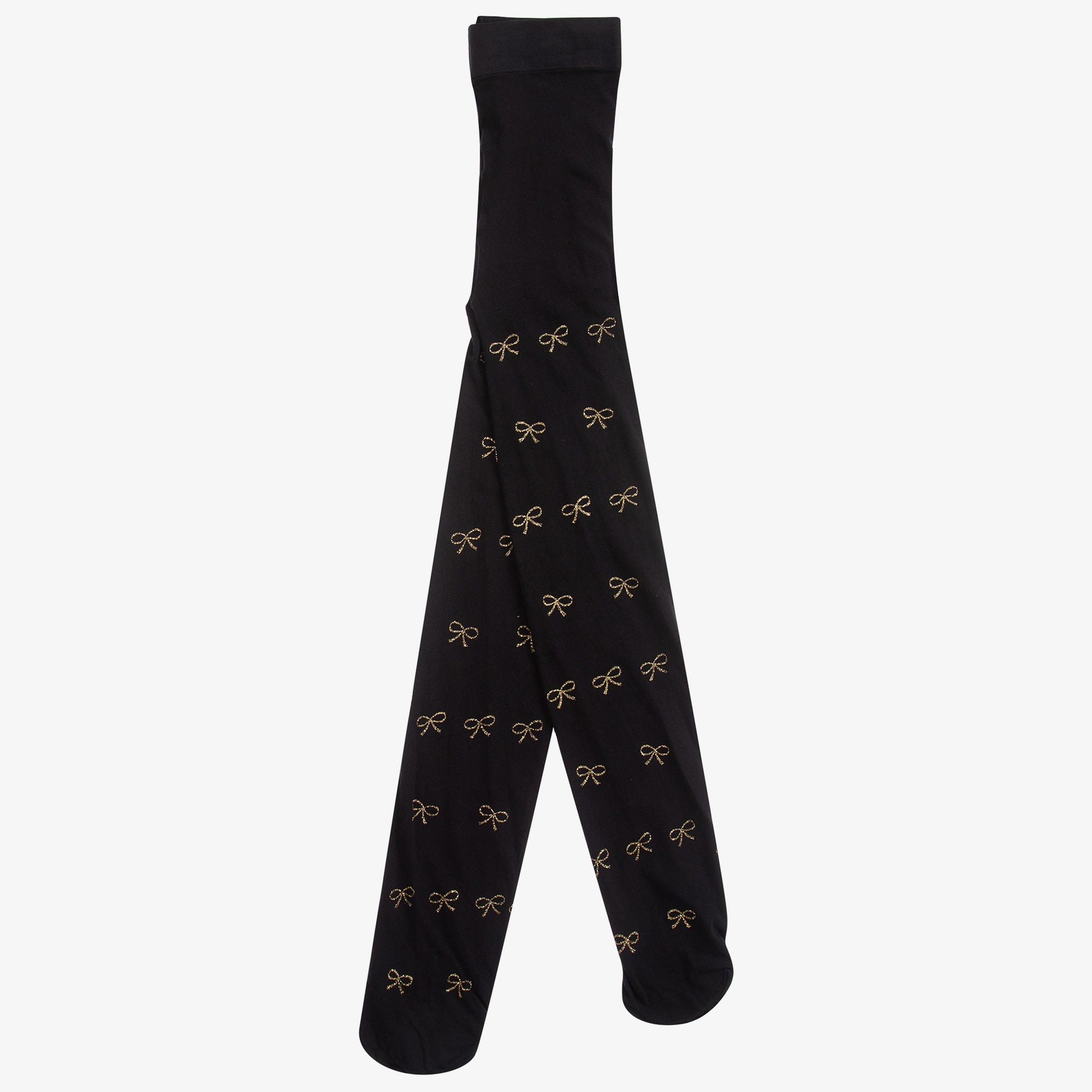 Girls White & Gold Glitter Bow Tights - View 3