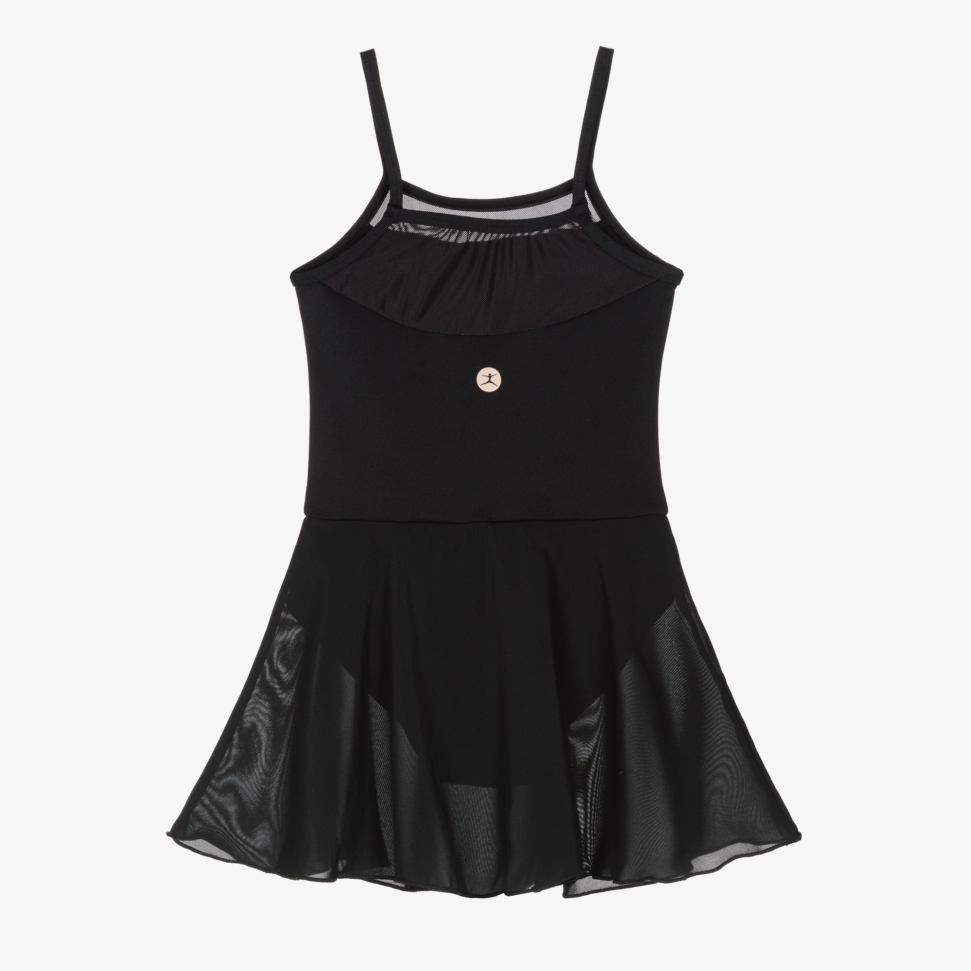 Girls Black Leotard Dress with Mesh Trim - View 3