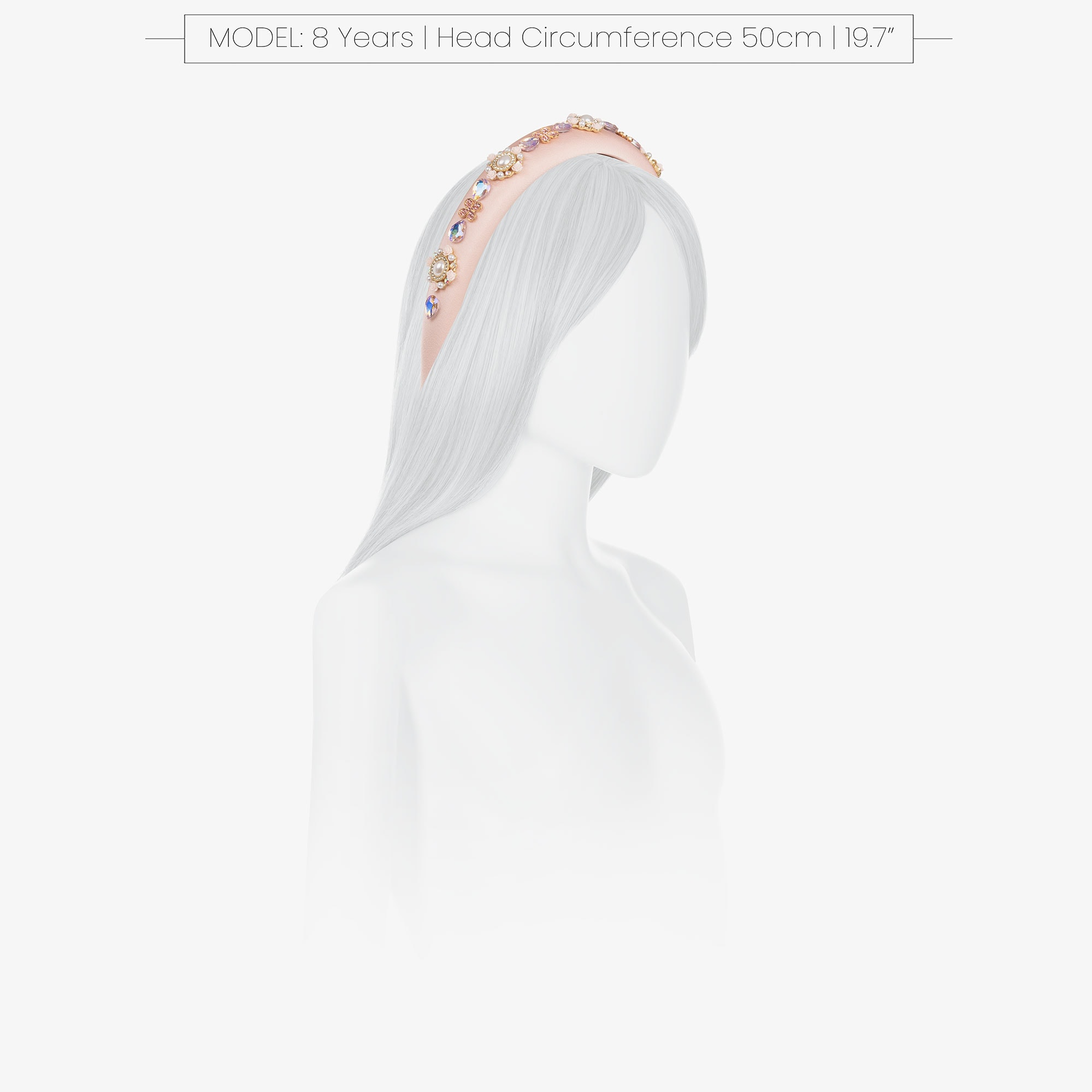 Girls Pale Pink Padded Satin Hairband with Crystals & Pearls - View 2