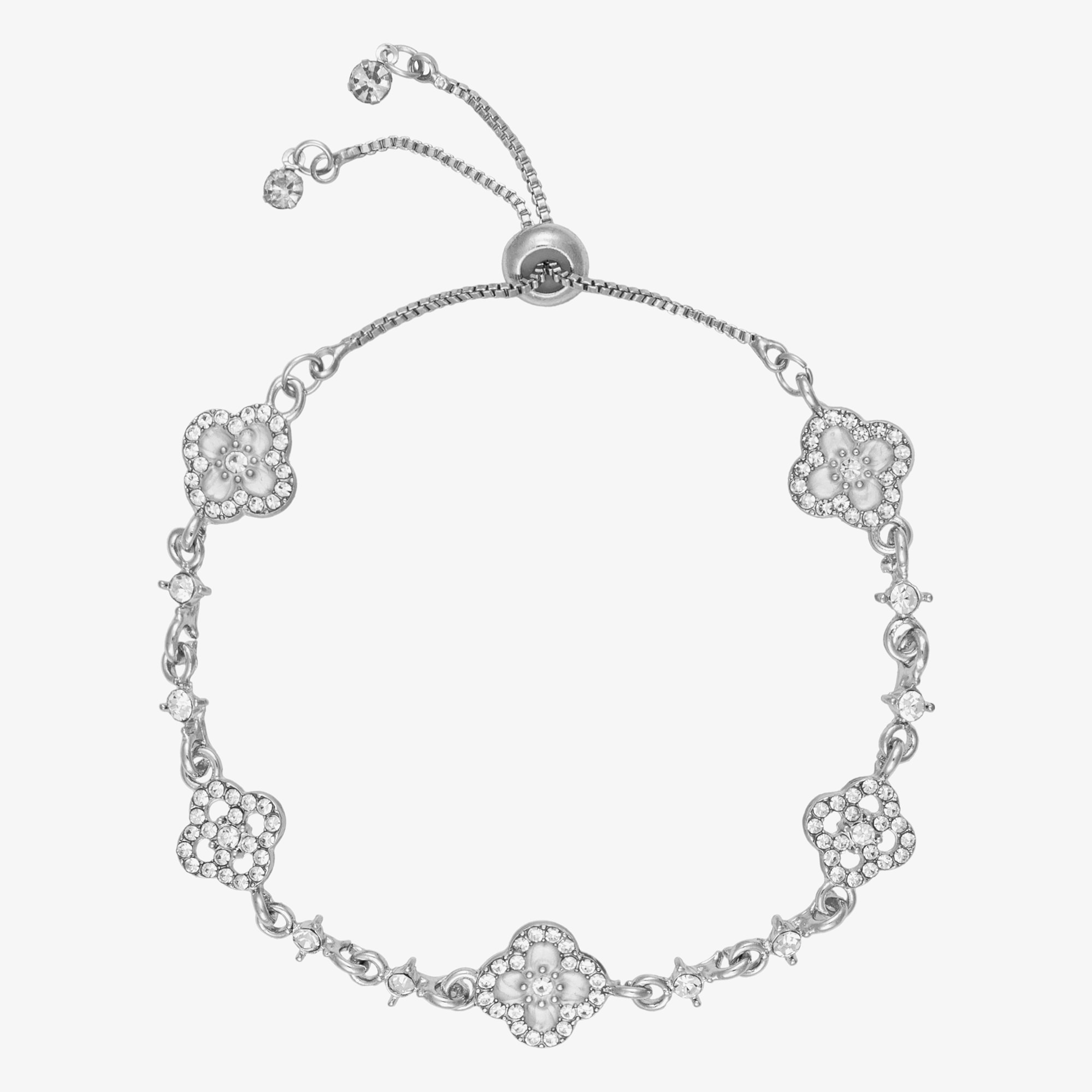 Girls Silver Tone & Diamanté Clover Bracelet - View 1