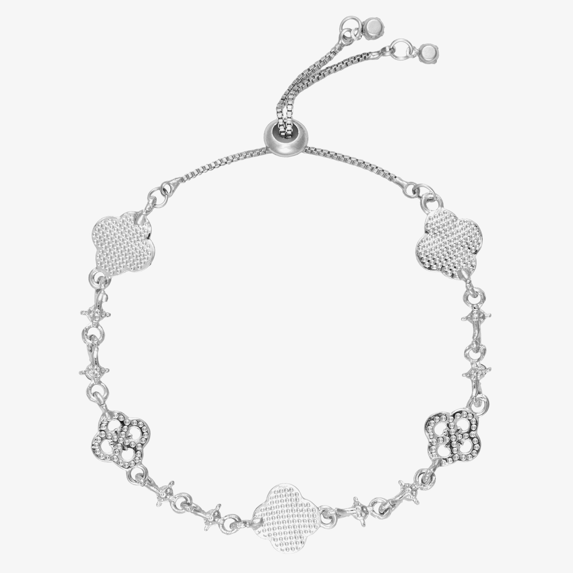 Girls Silver Tone & Diamanté Clover Bracelet - View 2