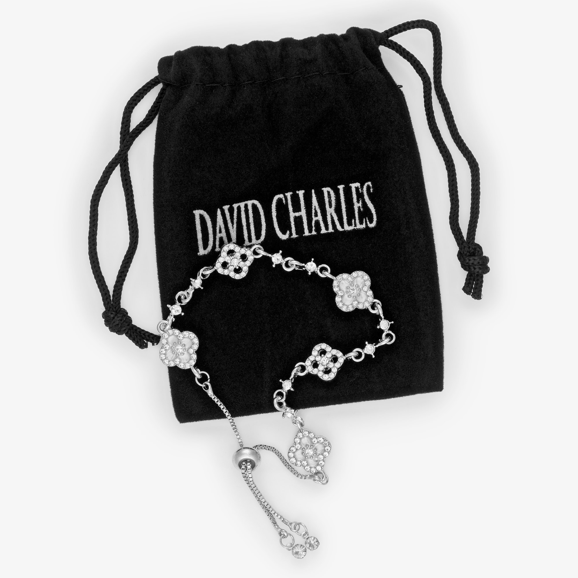 Girls Silver Tone & Diamanté Clover Bracelet - View 3
