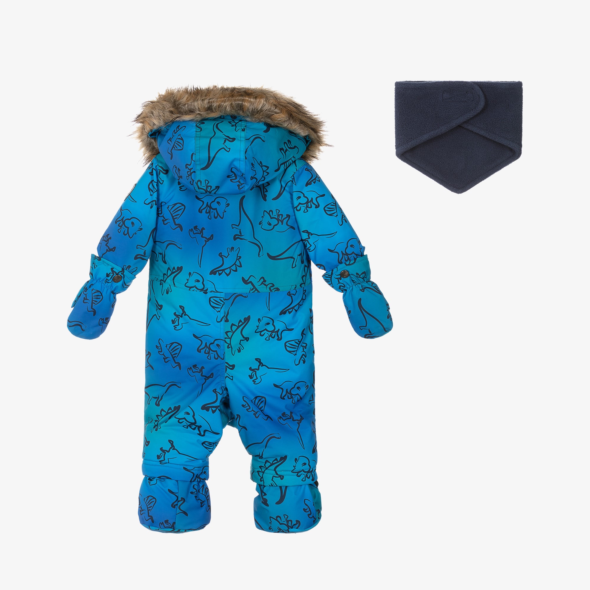 Boys Blue Dinosaur Print Snowsuit with Neck Warmer - View 4