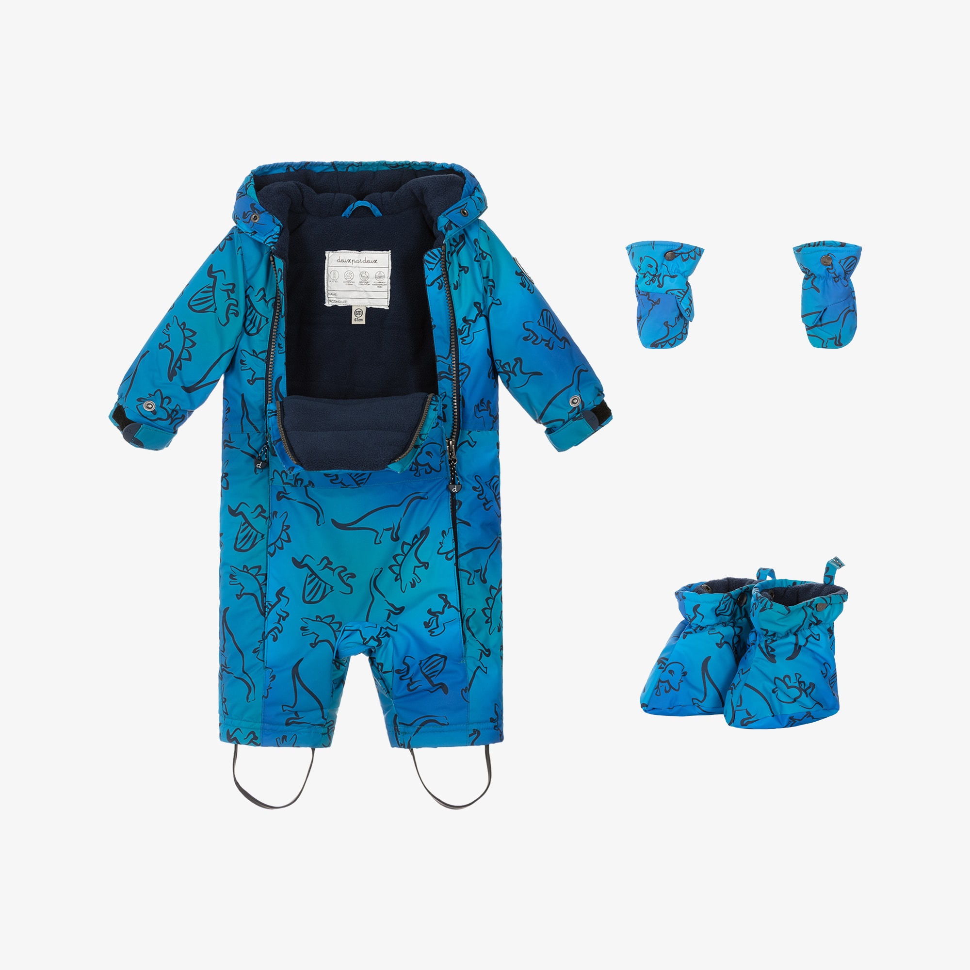 Boys Blue Dinosaur Print Snowsuit with Neck Warmer - View 5