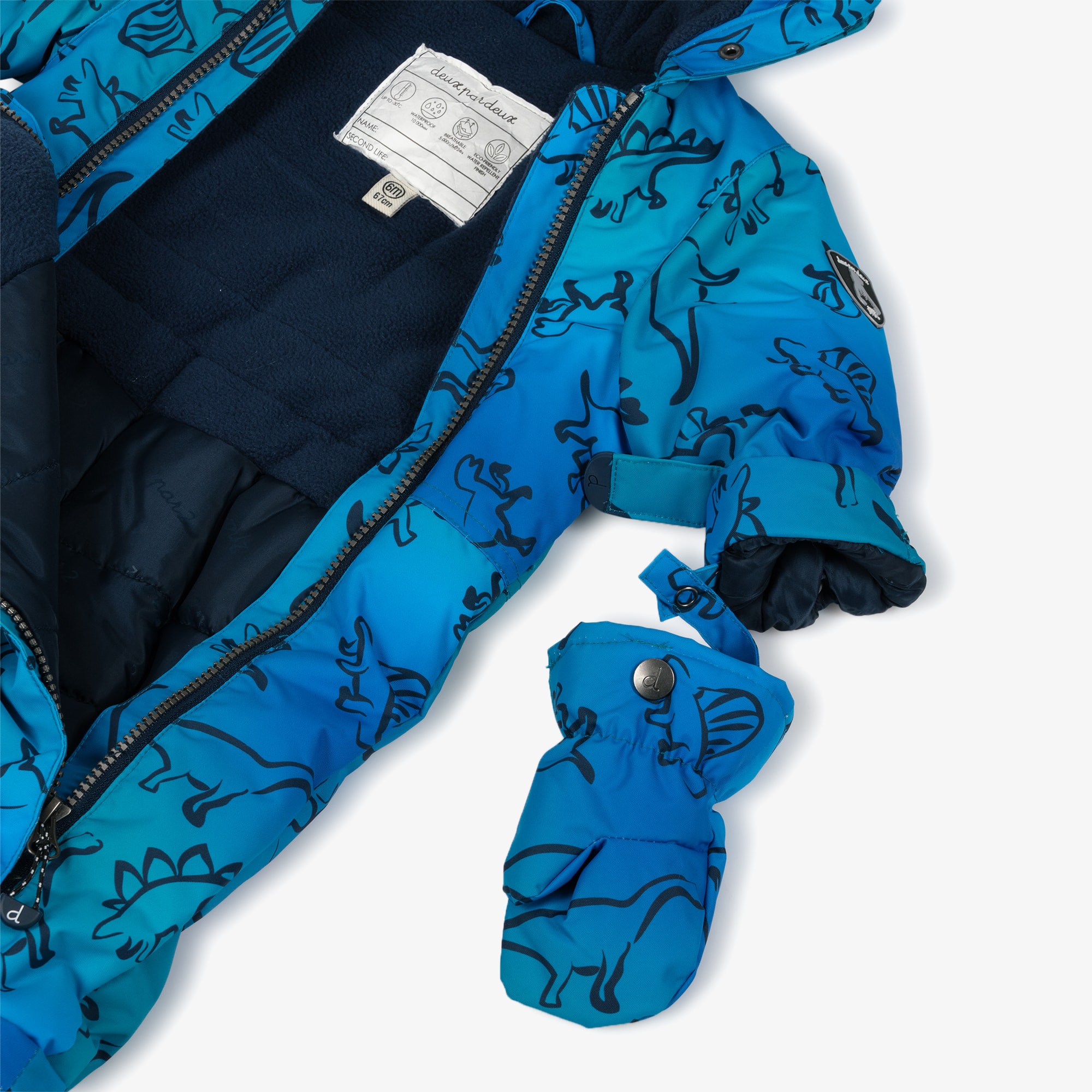 Boys Blue Dinosaur Print Snowsuit with Neck Warmer - View 8