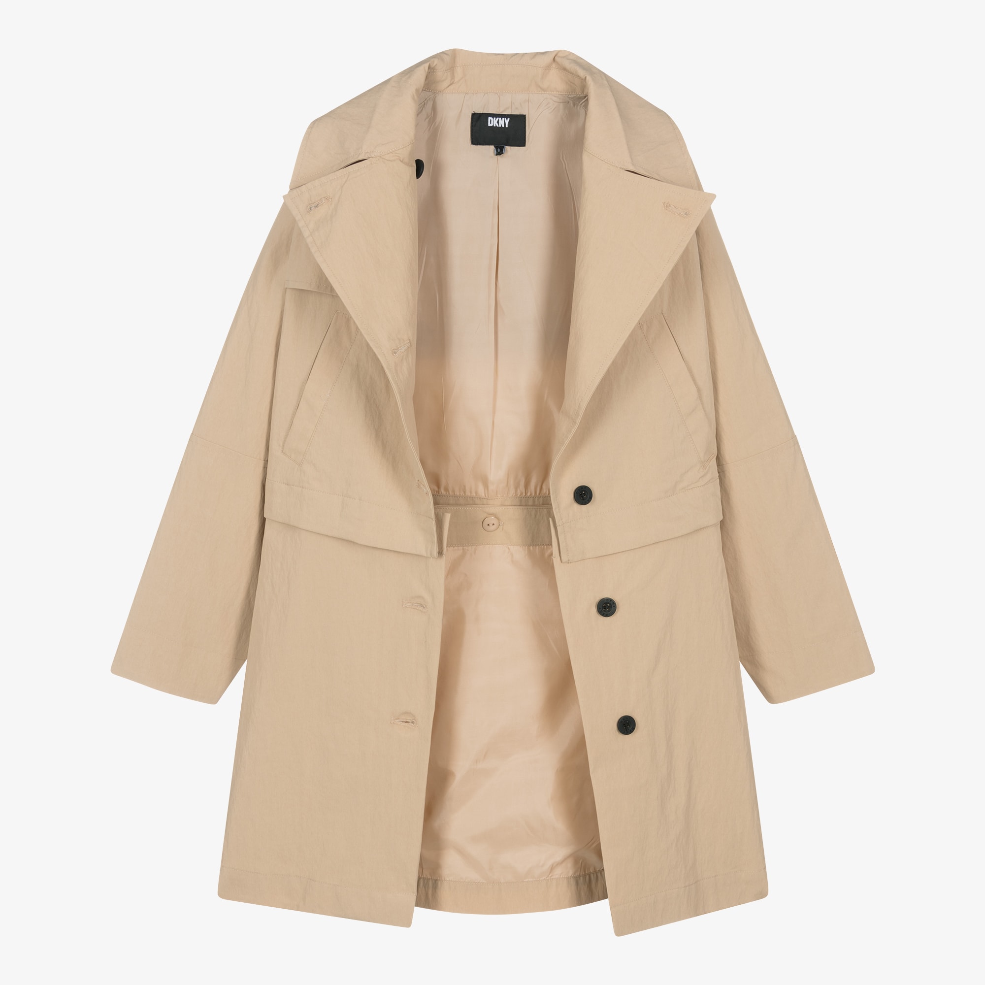 Girls Beige Cotton 2 In 1 Trench Coat - View 3