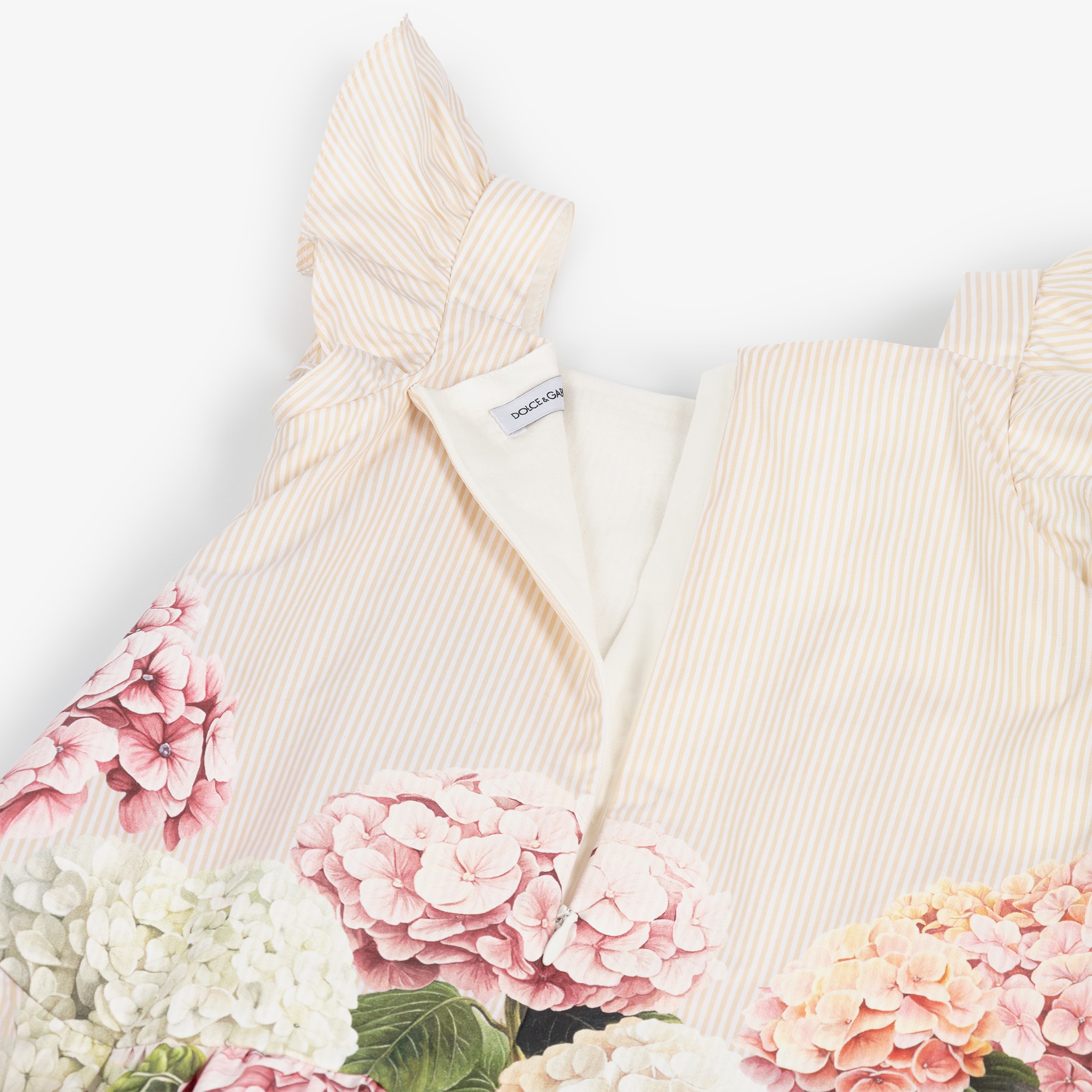 Baby Girls Beige Stripes & Hydrangea Print Poplin Dress - View 4