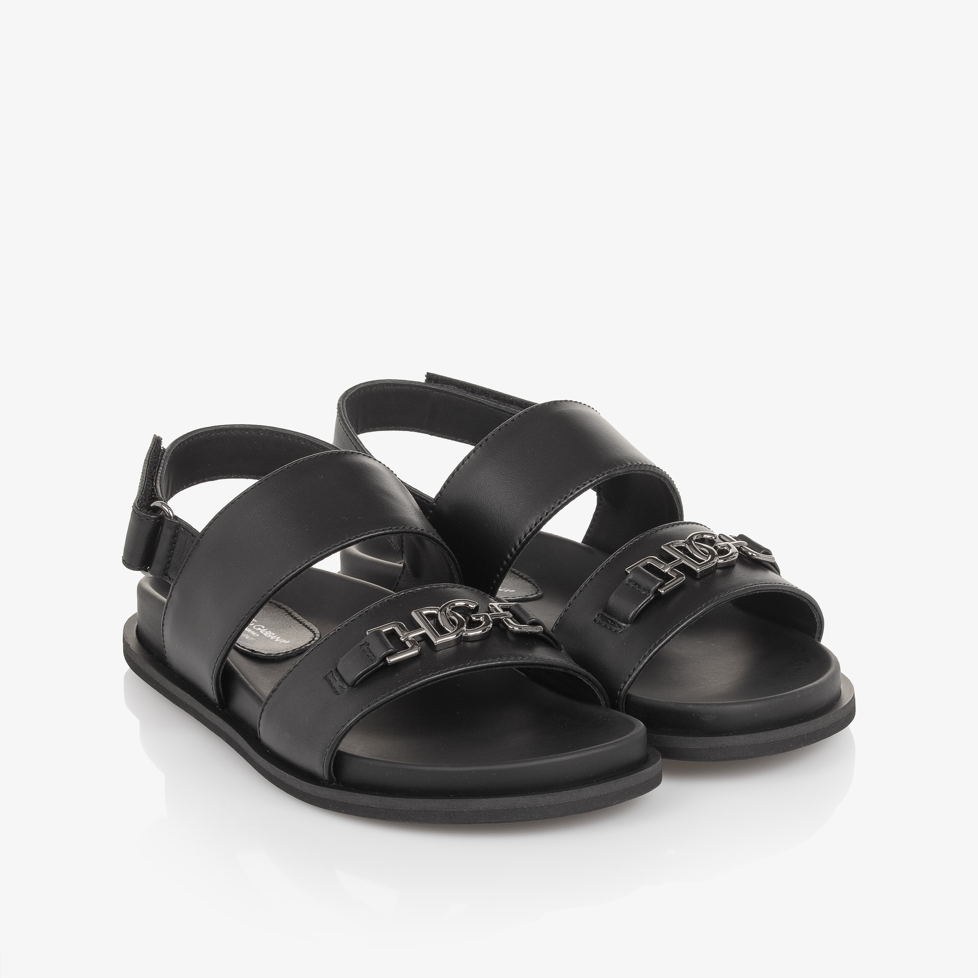 Black Leather DG Velcro Sandals - View 1