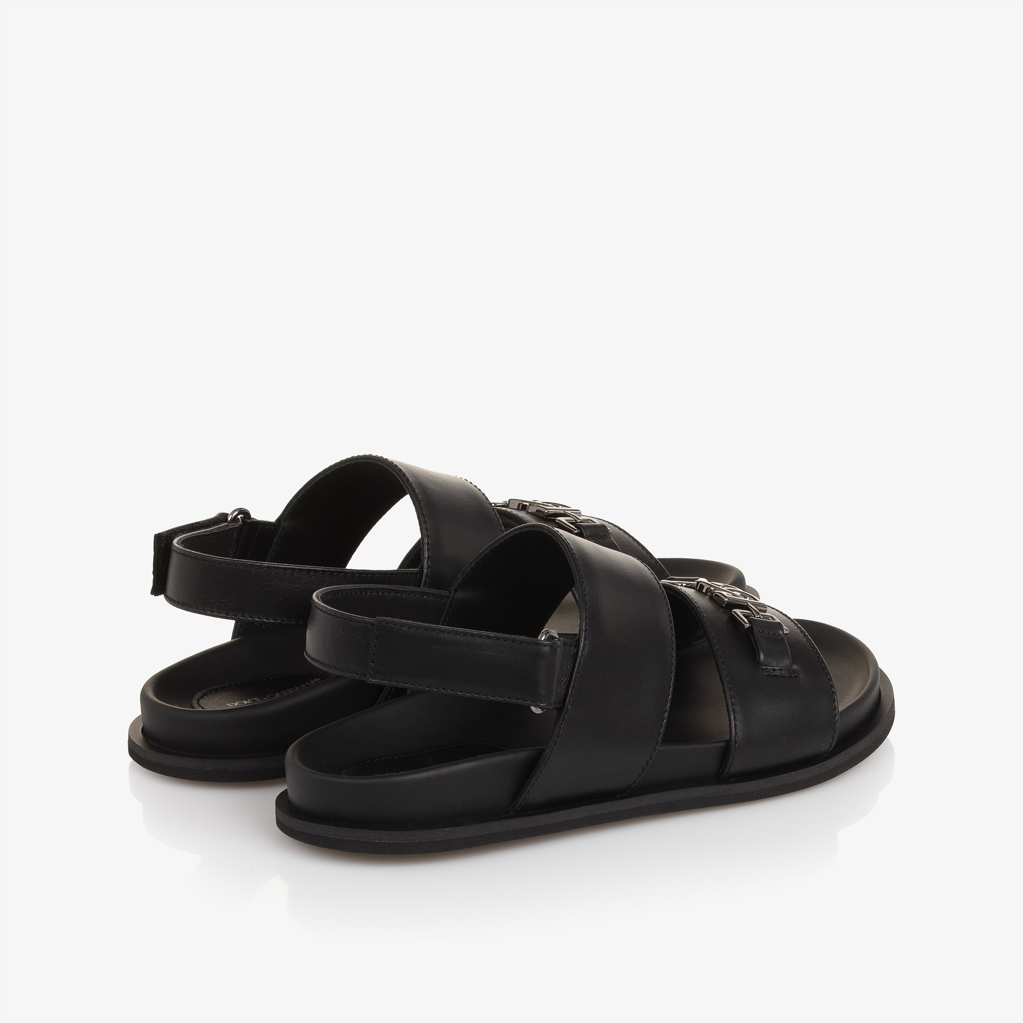 Black Leather DG Velcro Sandals - View 2