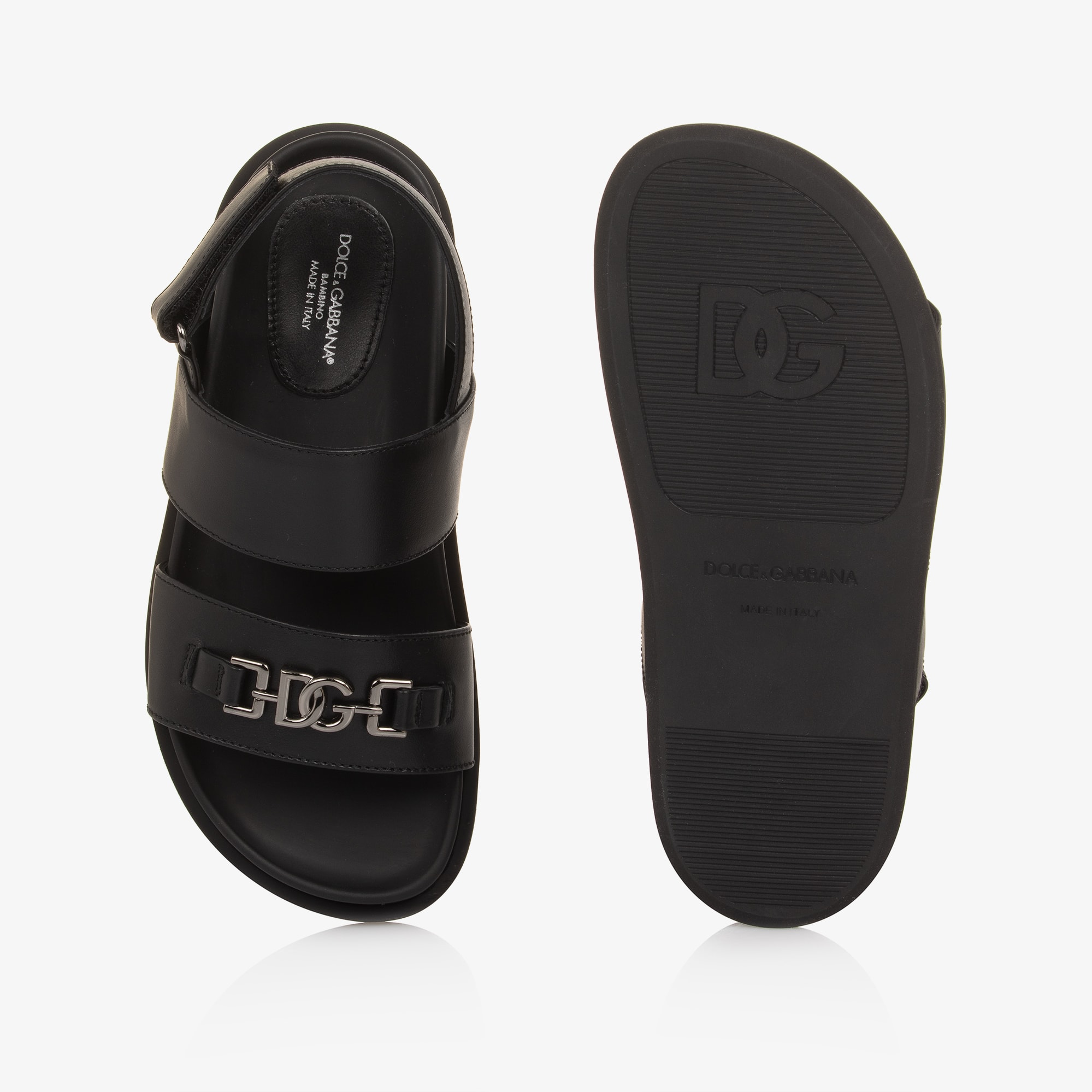 Black Leather DG Velcro Sandals - View 3