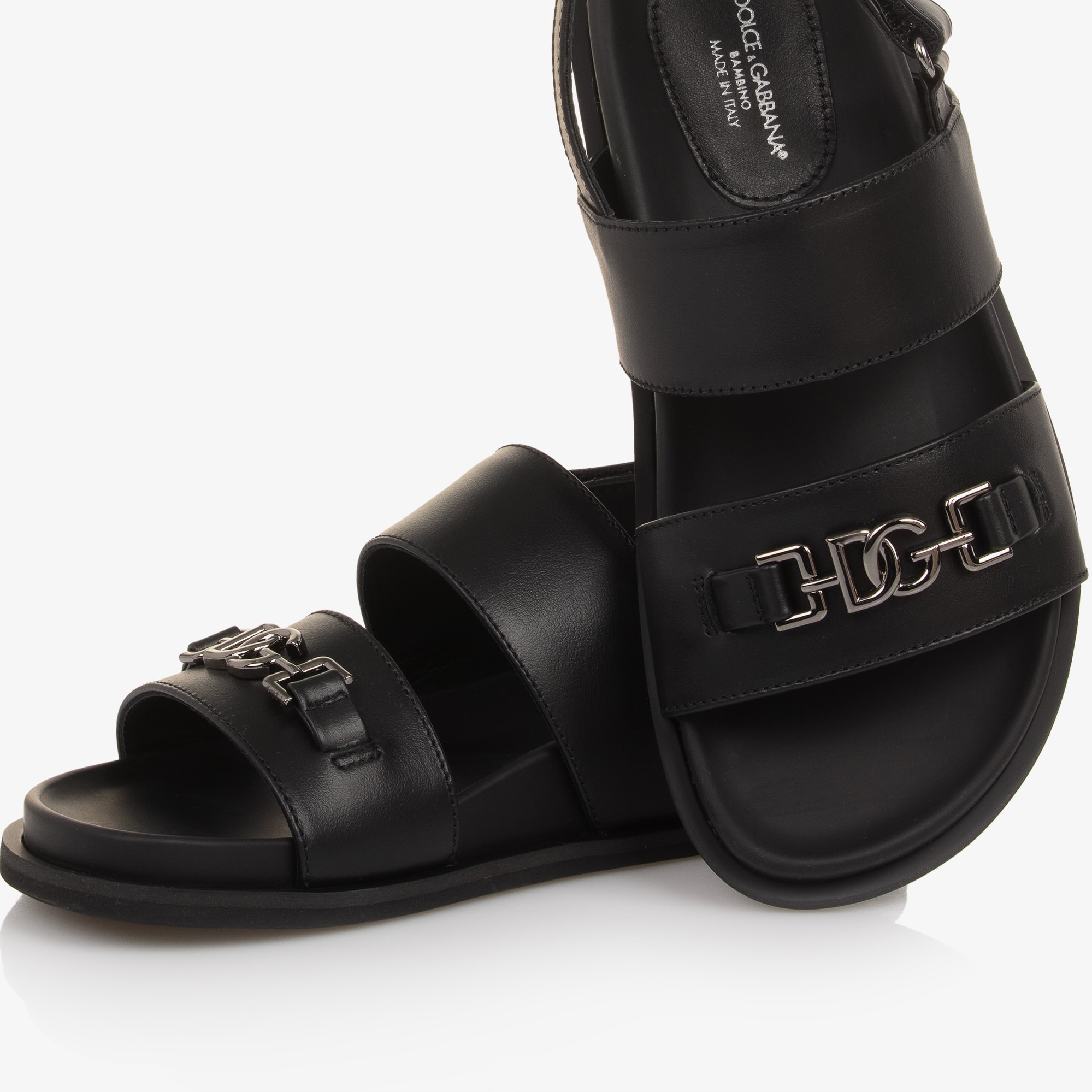 Black Leather DG Velcro Sandals - View 5