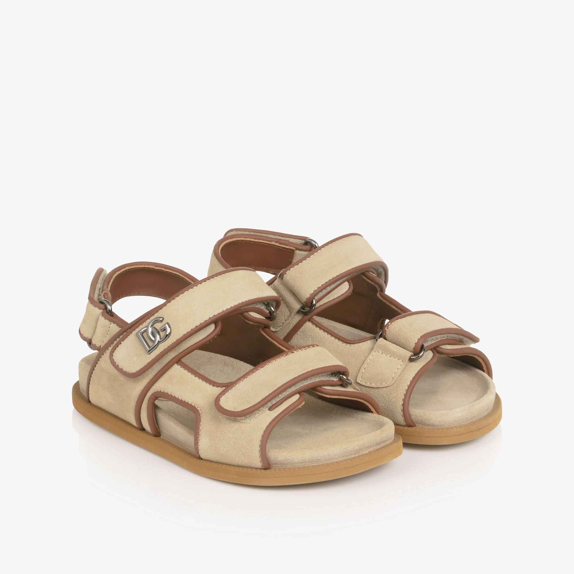 Boys Beige Suede Leather DG Velcro Sandals - View 1