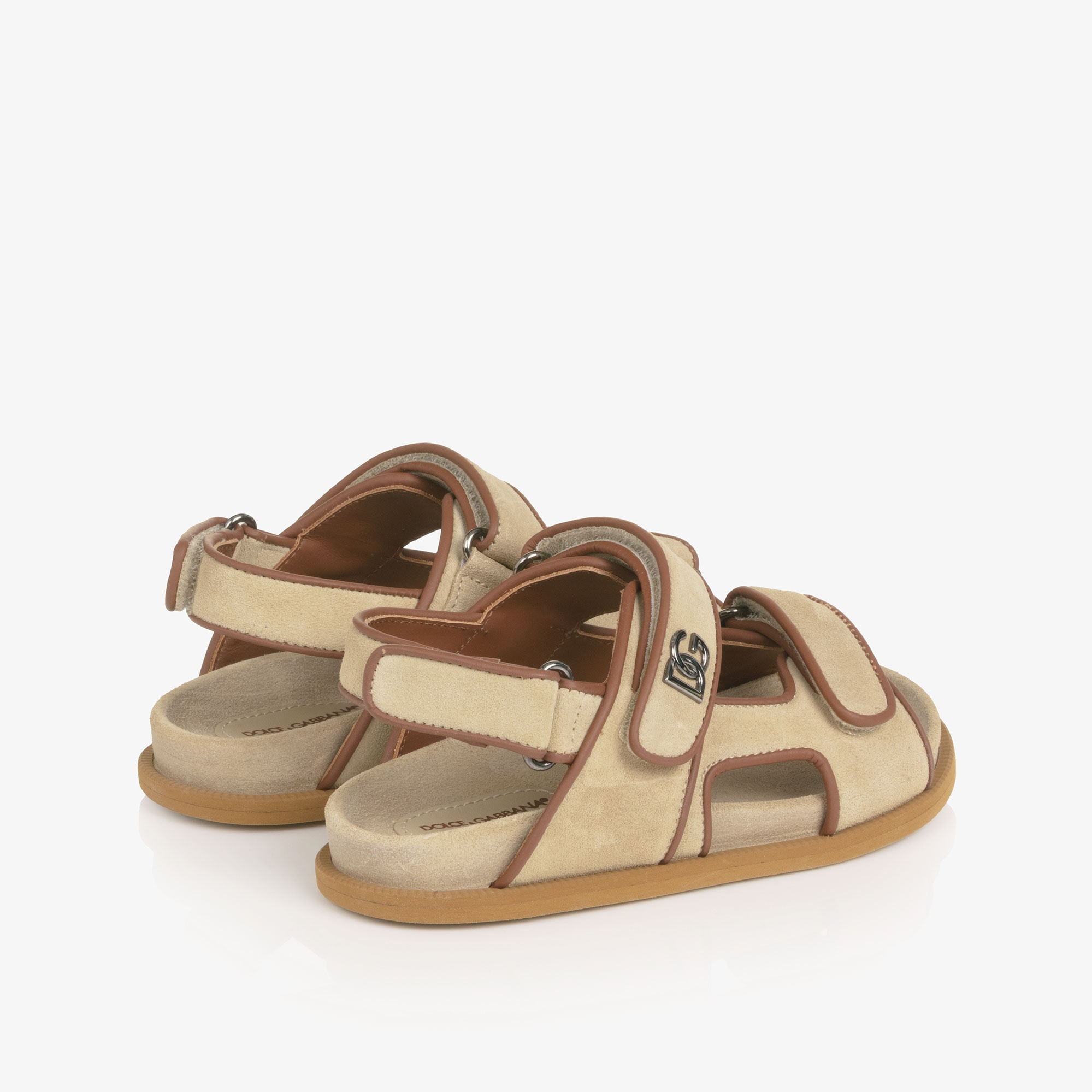 Boys Beige Suede Leather DG Velcro Sandals - View 2