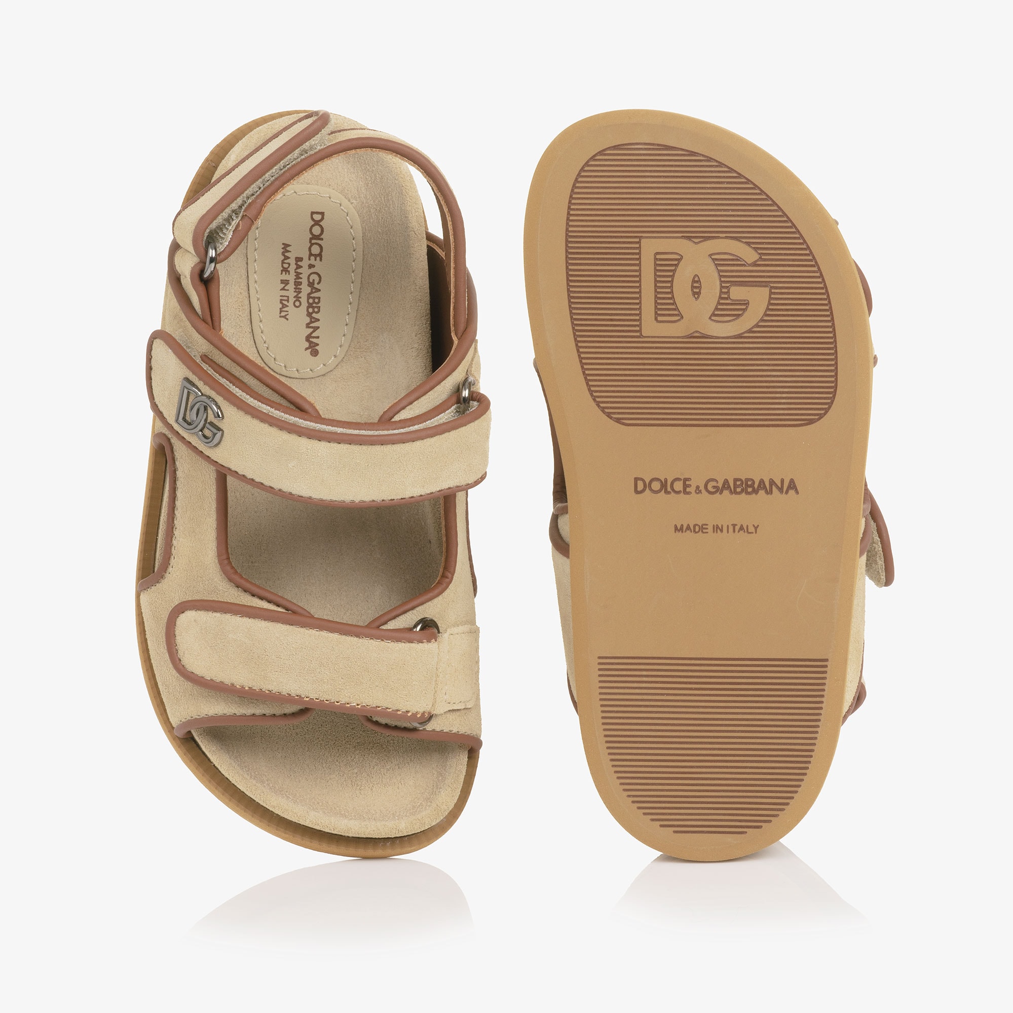 Boys Beige Suede Leather DG Velcro Sandals - View 3
