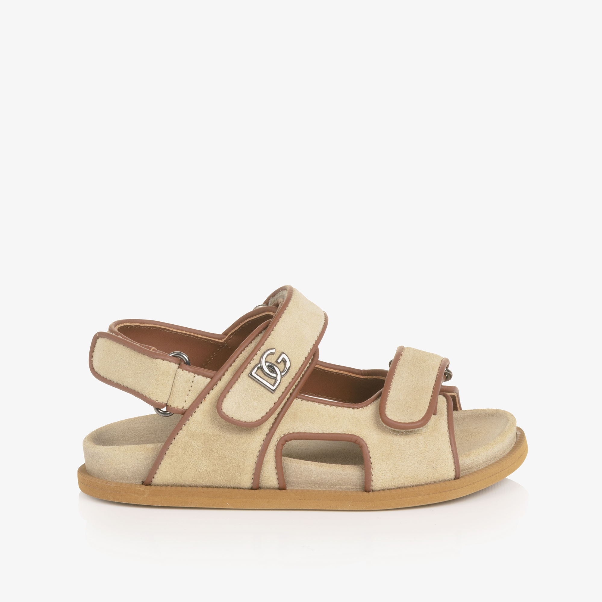 Boys Beige Suede Leather DG Velcro Sandals - View 4