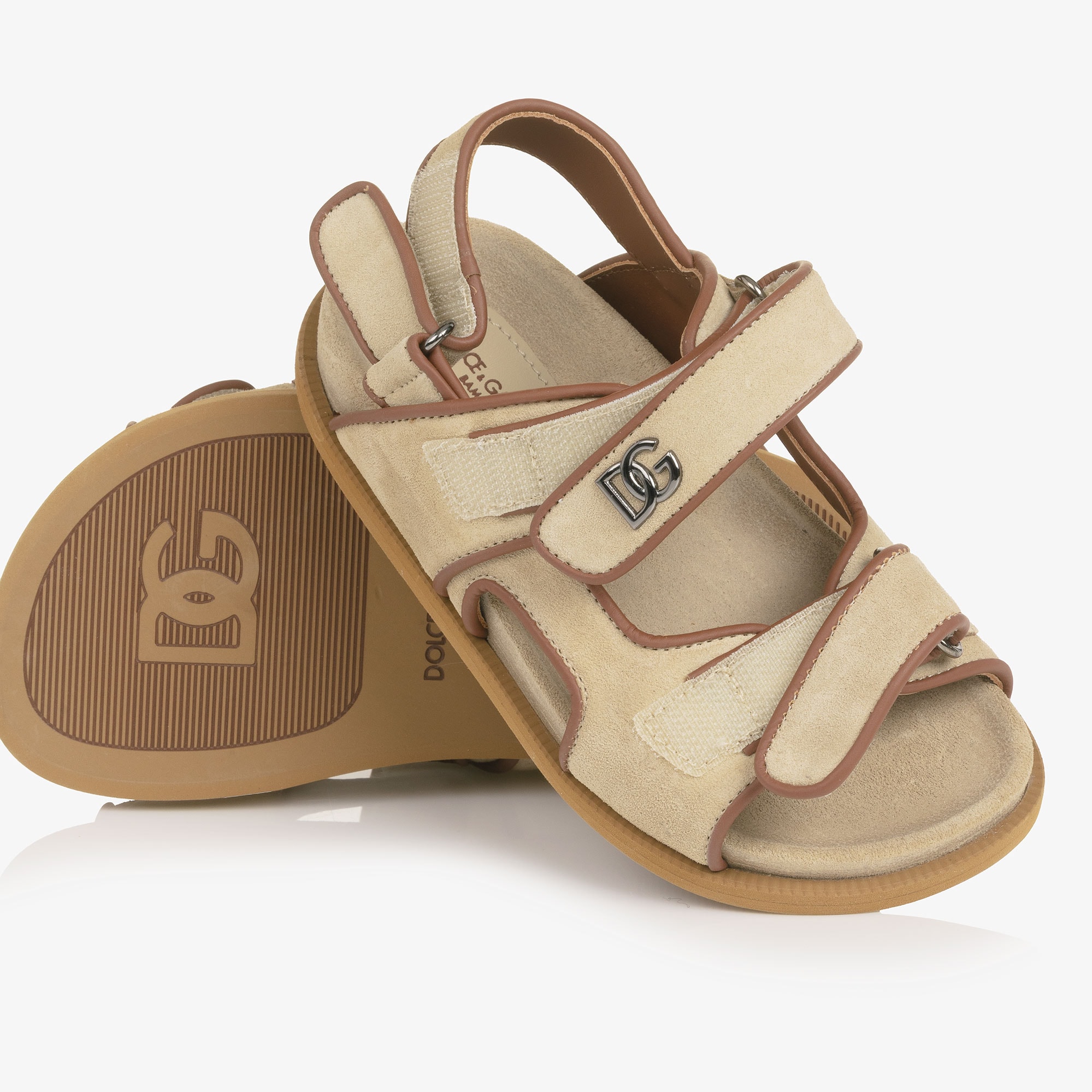 Boys Beige Suede Leather DG Velcro Sandals - View 5