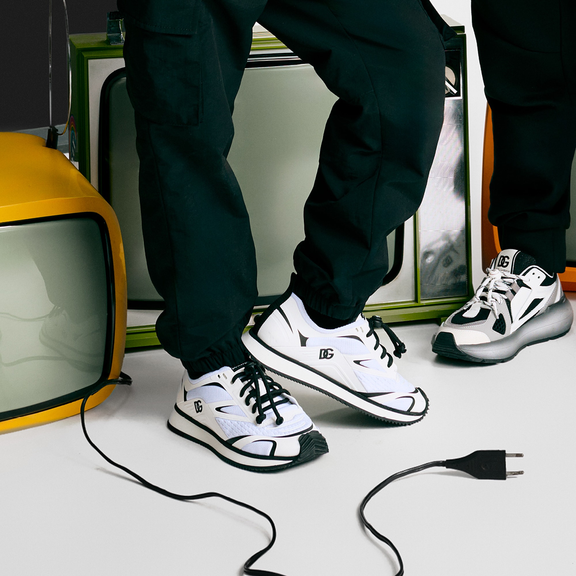 Boys White & Black Mesh Trainers with Toggle Laces - View 2
