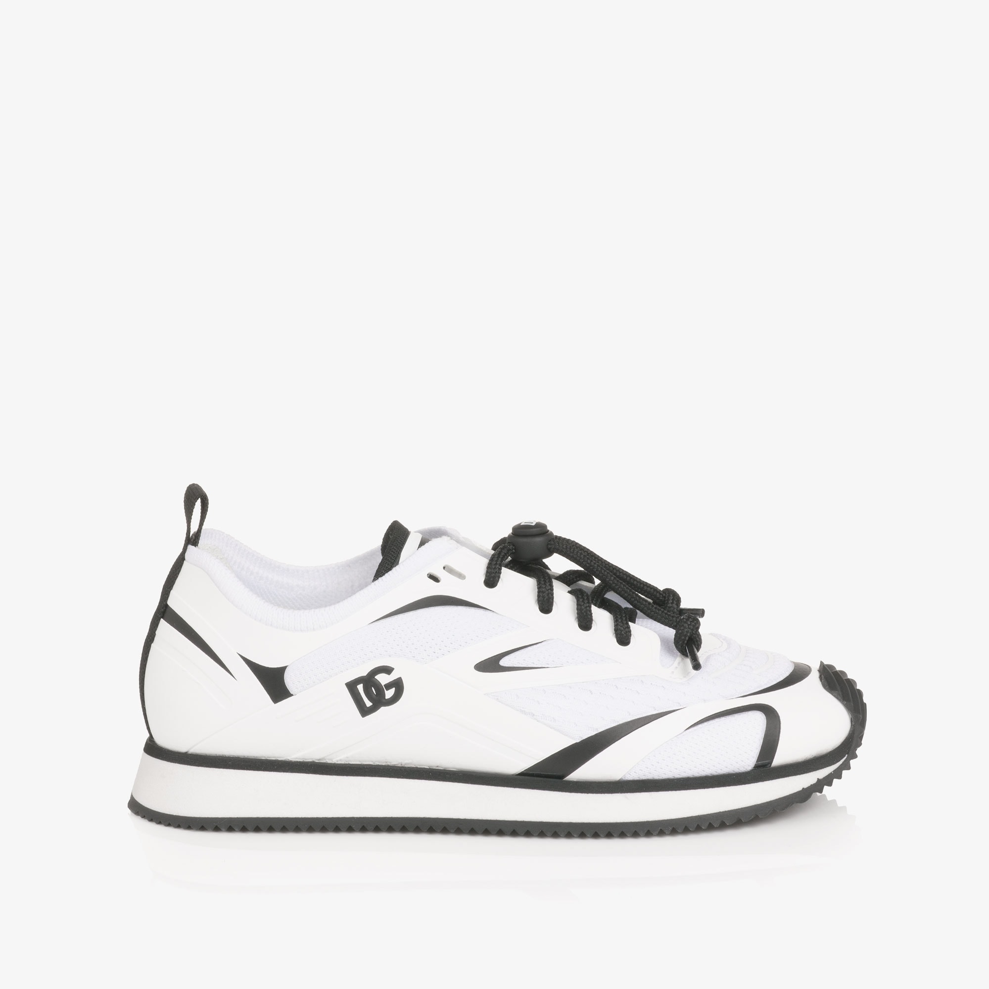 Boys White & Black Mesh Trainers with Toggle Laces - View 5