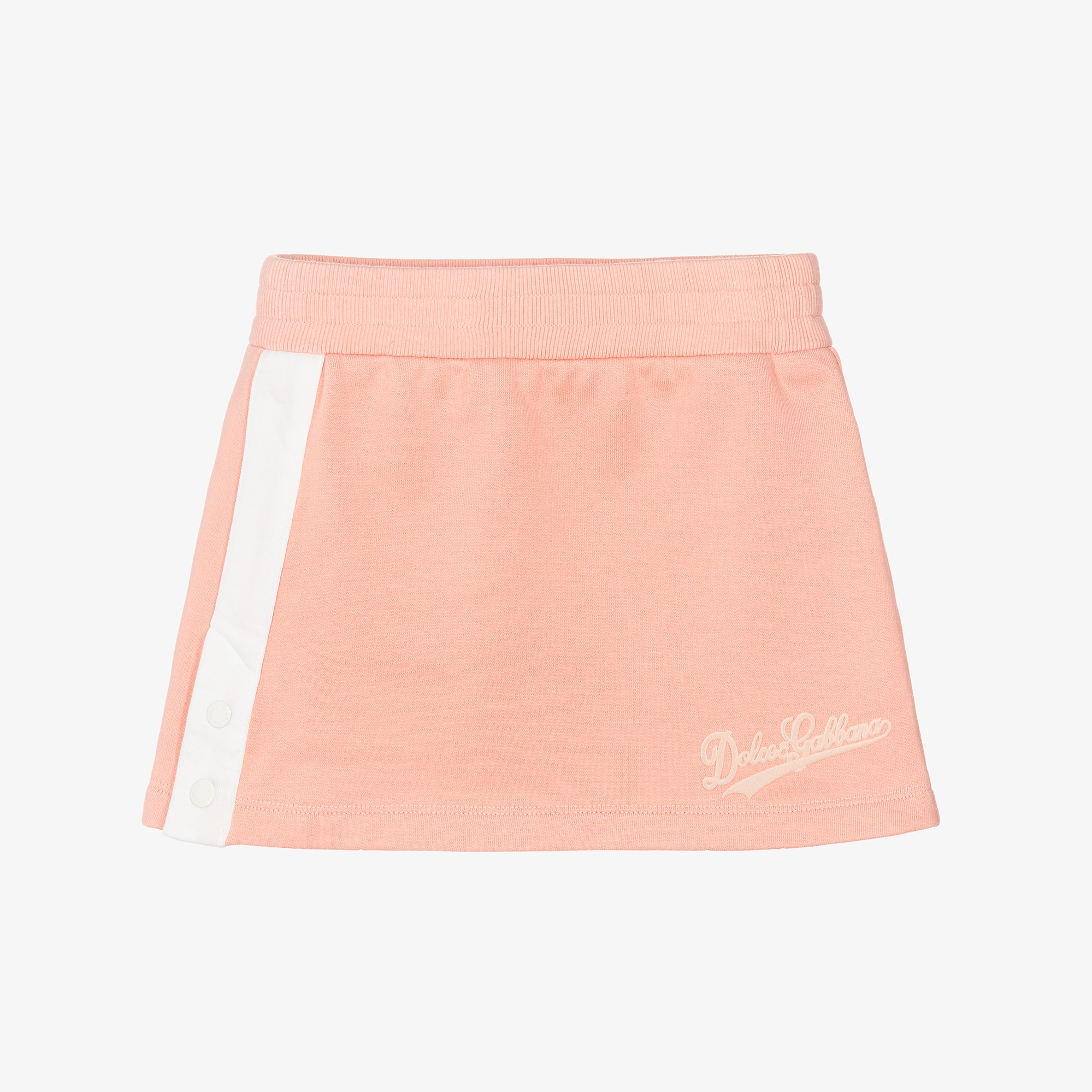 Girls Pink Cotton Jersey Skirt with White Side Trim - View 1