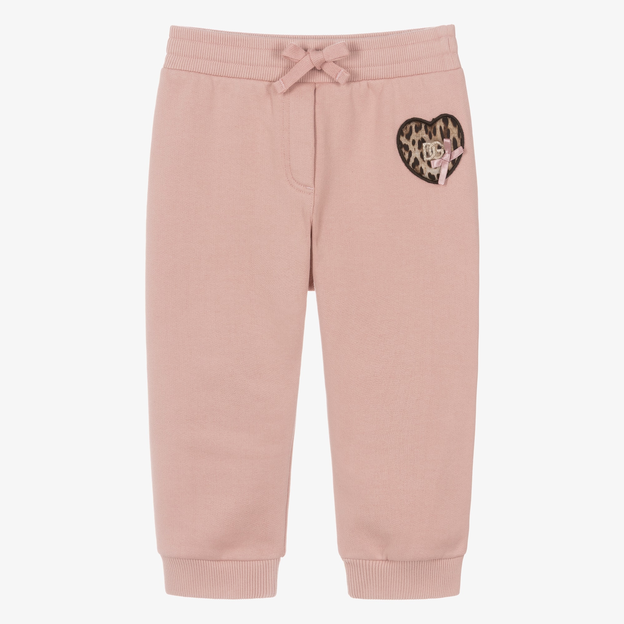 Girls Pink Cotton Joggers with Leopard Print Heart - View 1
