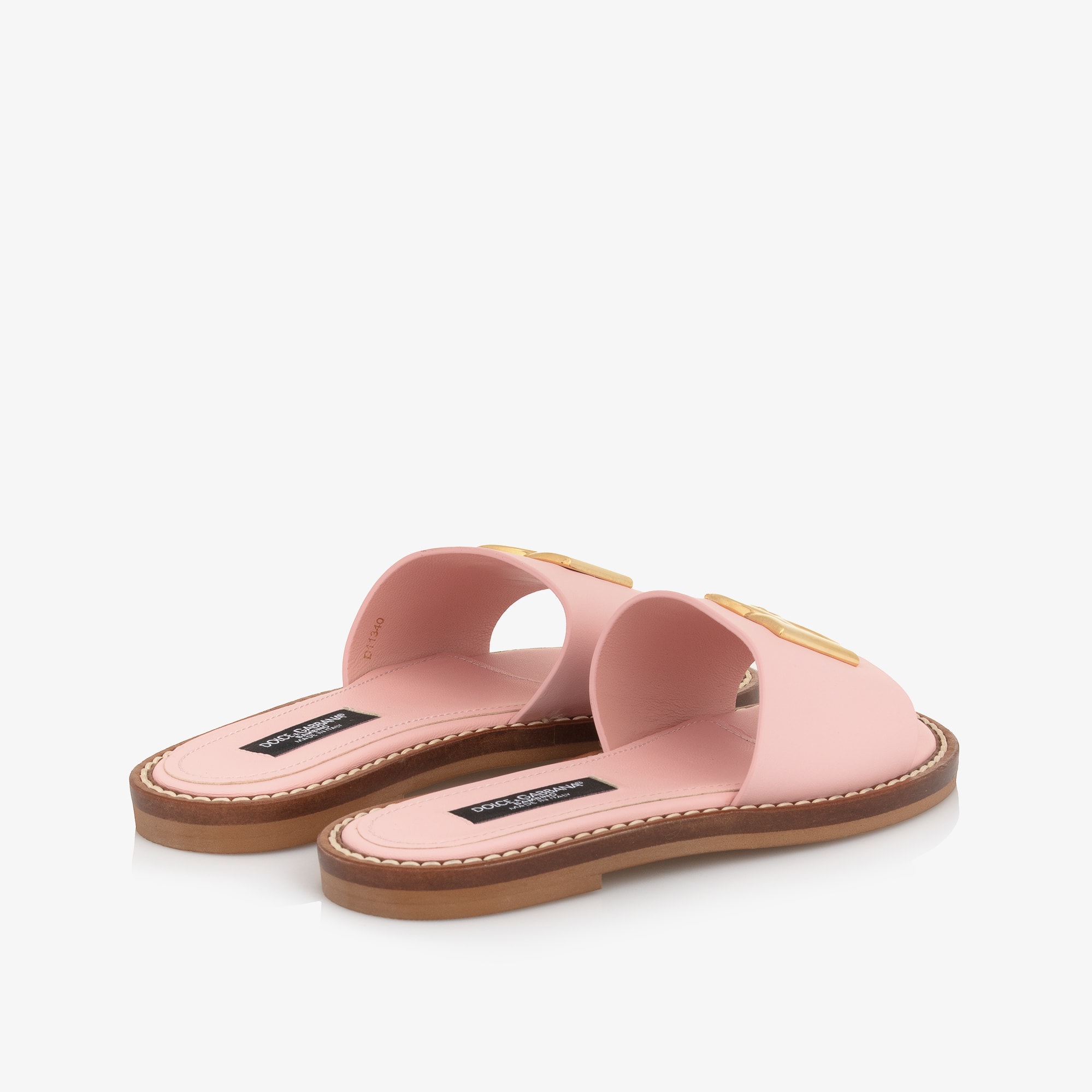 Girls Pink Leather DG Logo Sliders - View 2