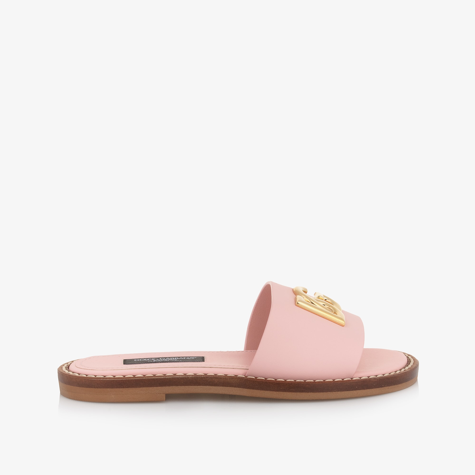 Girls Pink Leather DG Logo Sliders - View 4