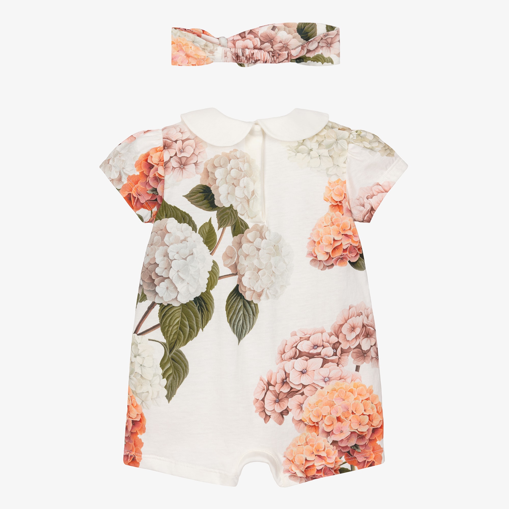 Girls White Cotton Hydrangea Print Shortie & Headband Set - View 2