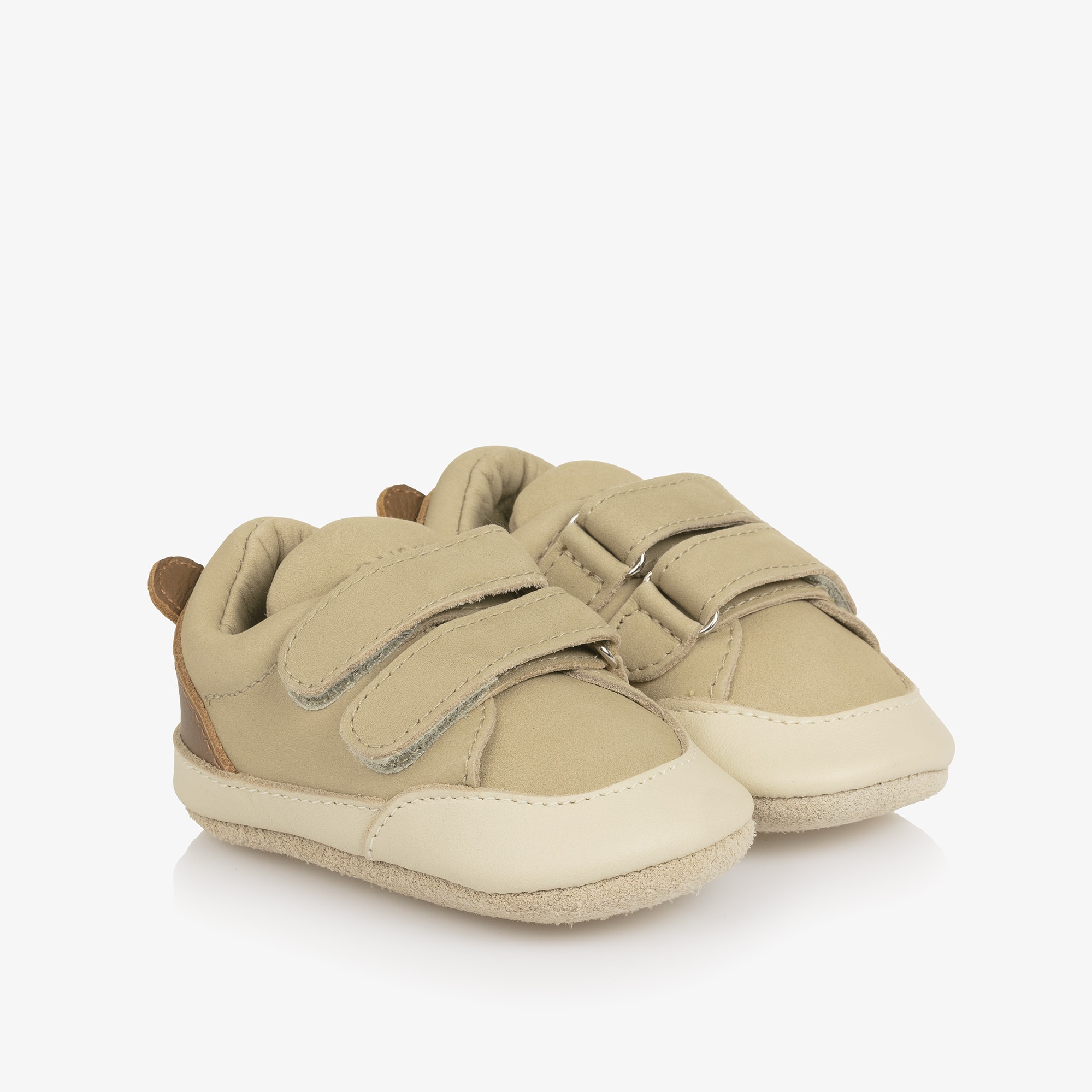 Baby Boys Pale Beige Leather Teddy Bear Pre-Walker Shoes - View 1