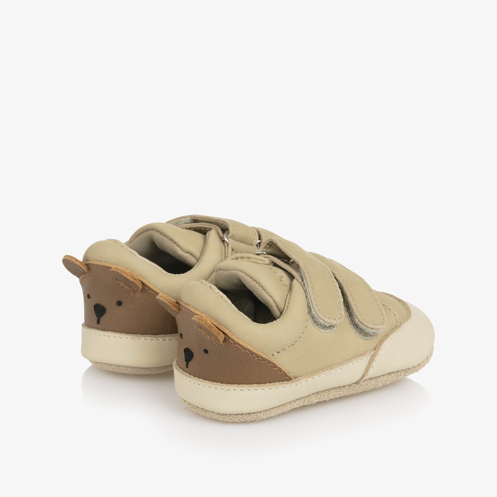Baby Boys Pale Beige Leather Teddy Bear Pre-Walker Shoes - View 3