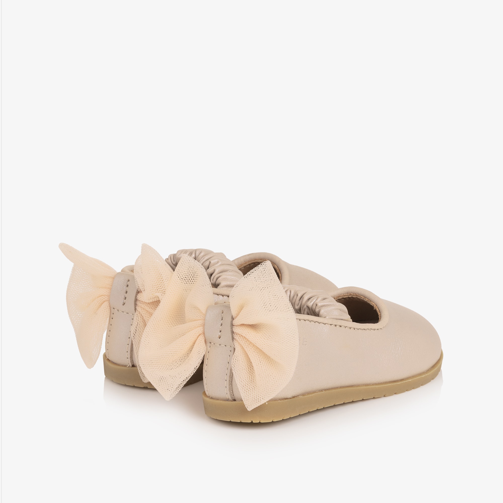 Baby Pink Leather Ballerina Shoes with Tulle Bow - View 3