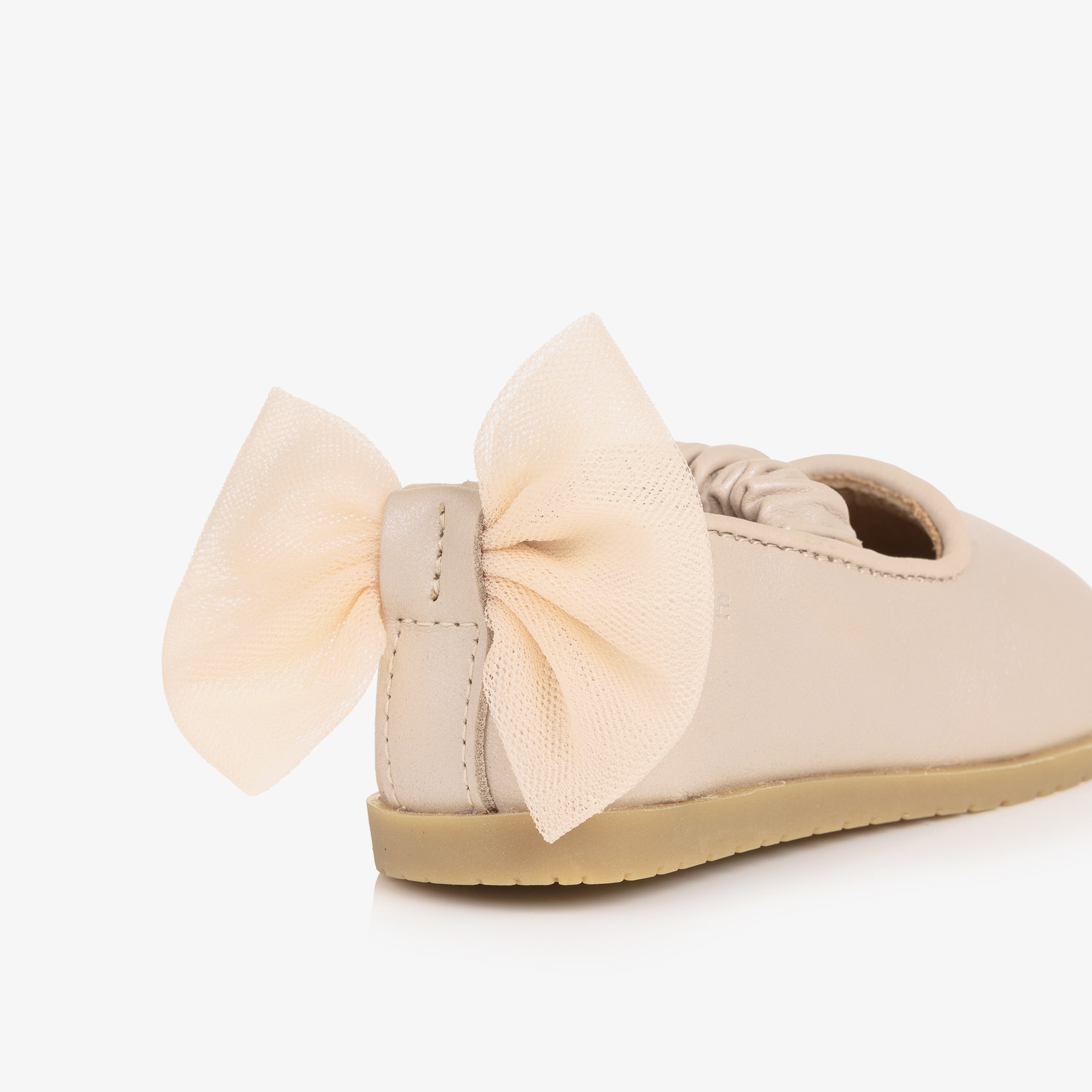 Baby Pink Leather Ballerina Shoes with Tulle Bow - View 6
