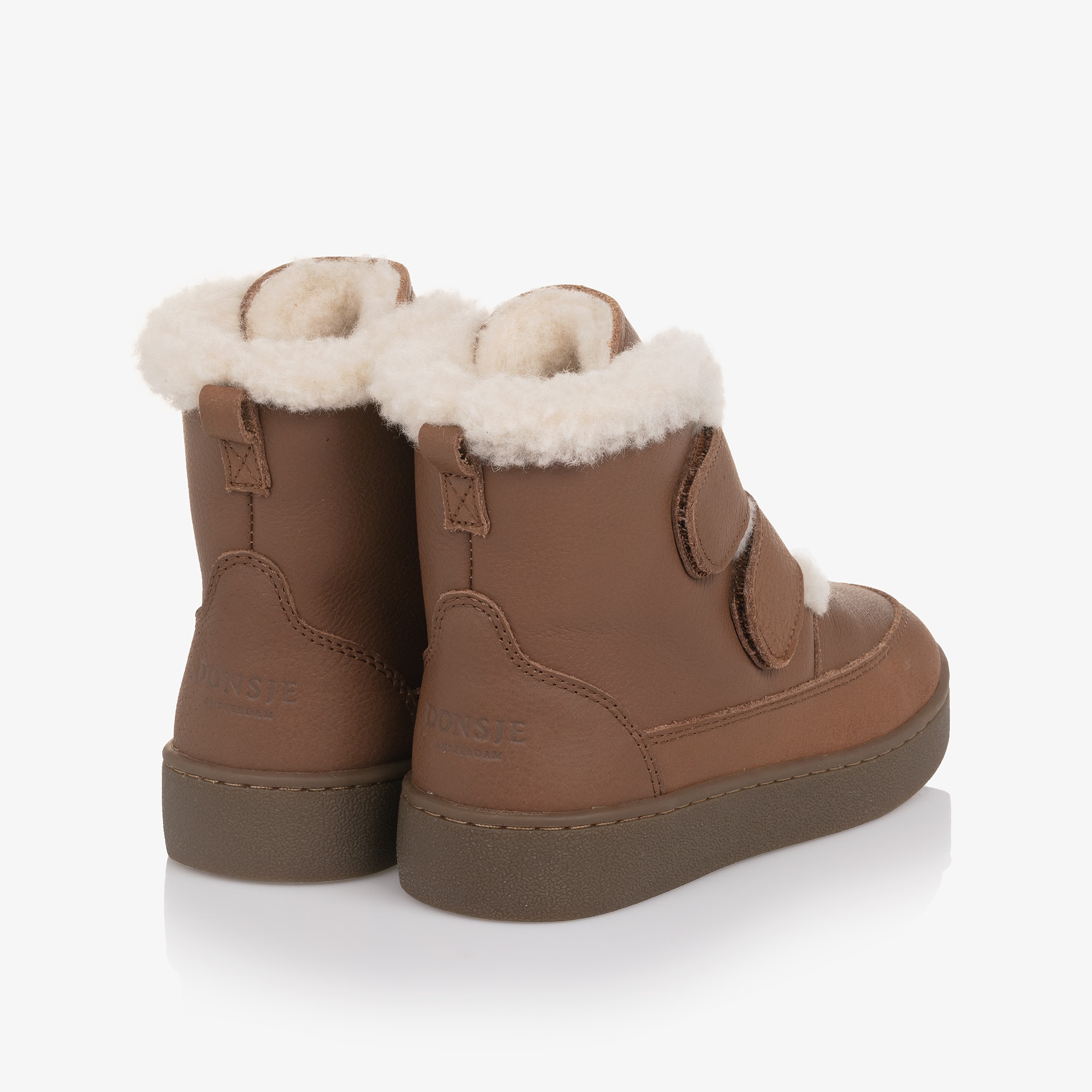 Boys Brown Leather Clenn Boots with Fleece Lining - View 3