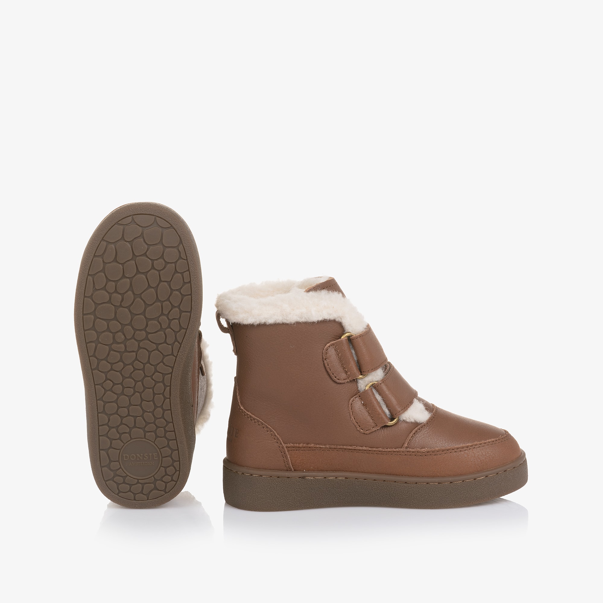 Boys Brown Leather Clenn Boots with Fleece Lining - View 4