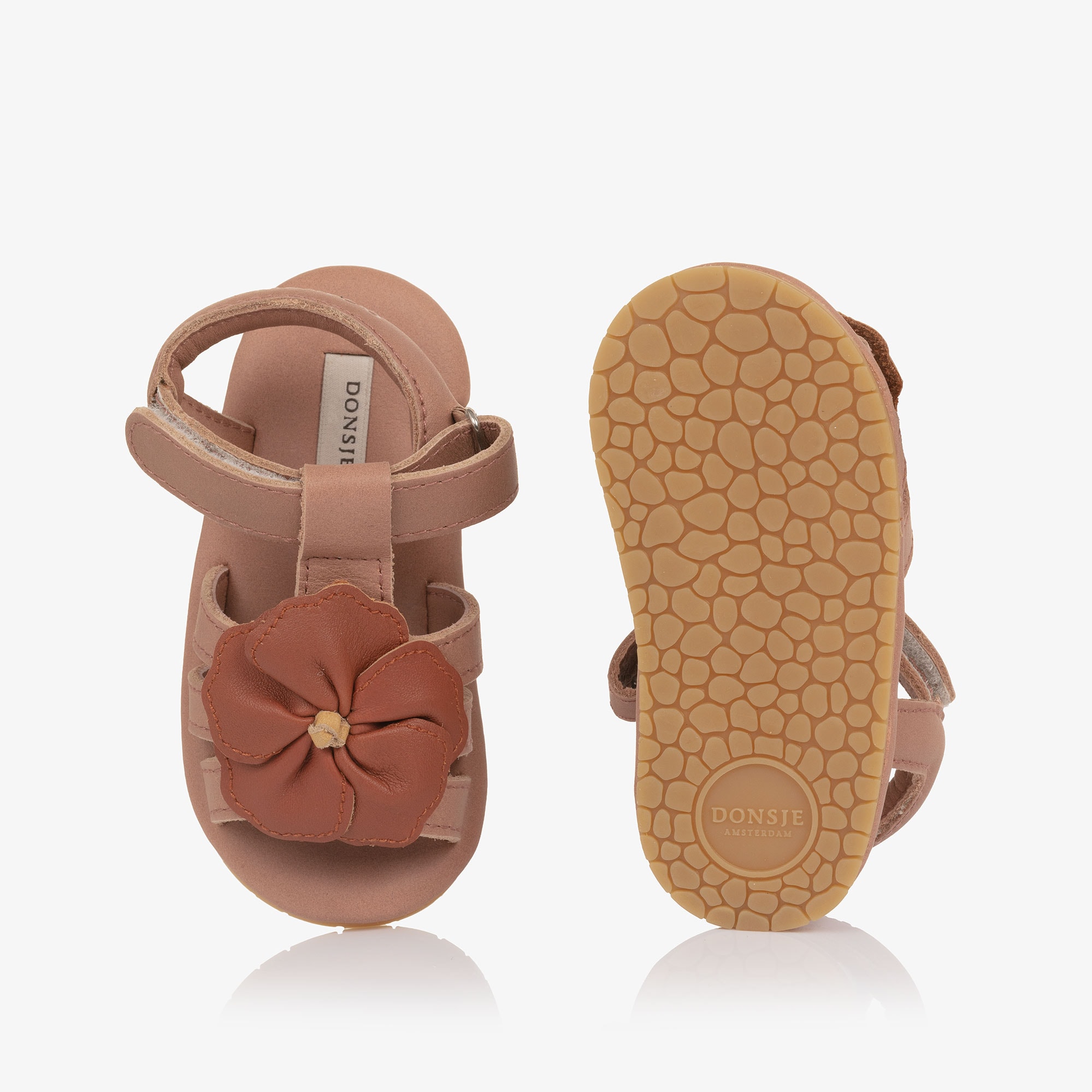 Girls Dusky Pink Floral Leather Pre-Walker Sandals - View 3