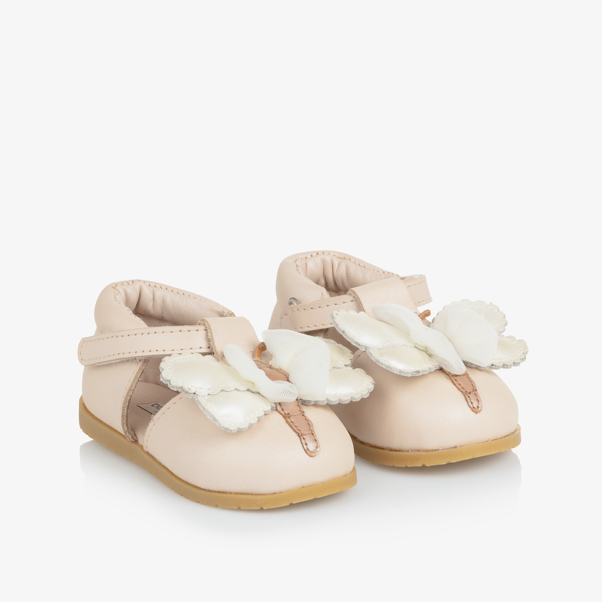 Girls Powder Pink Leather Butterfly First Walker Shoes - View 1
