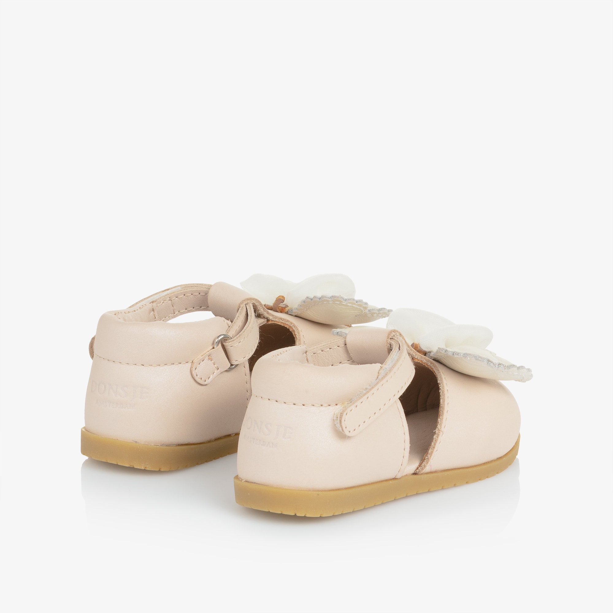 Girls Powder Pink Leather Butterfly First Walker Shoes - View 2