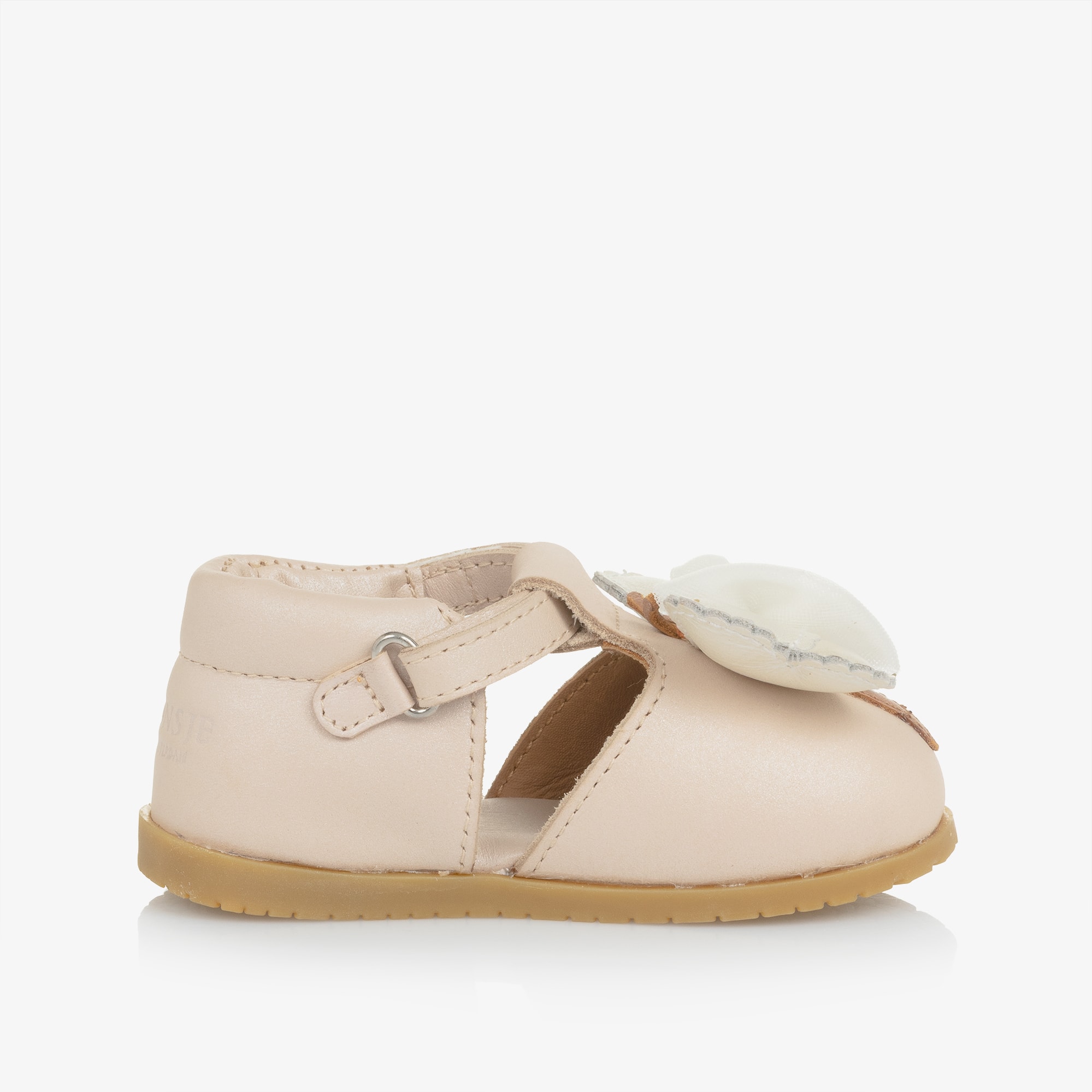 Girls Powder Pink Leather Butterfly First Walker Shoes - View 4