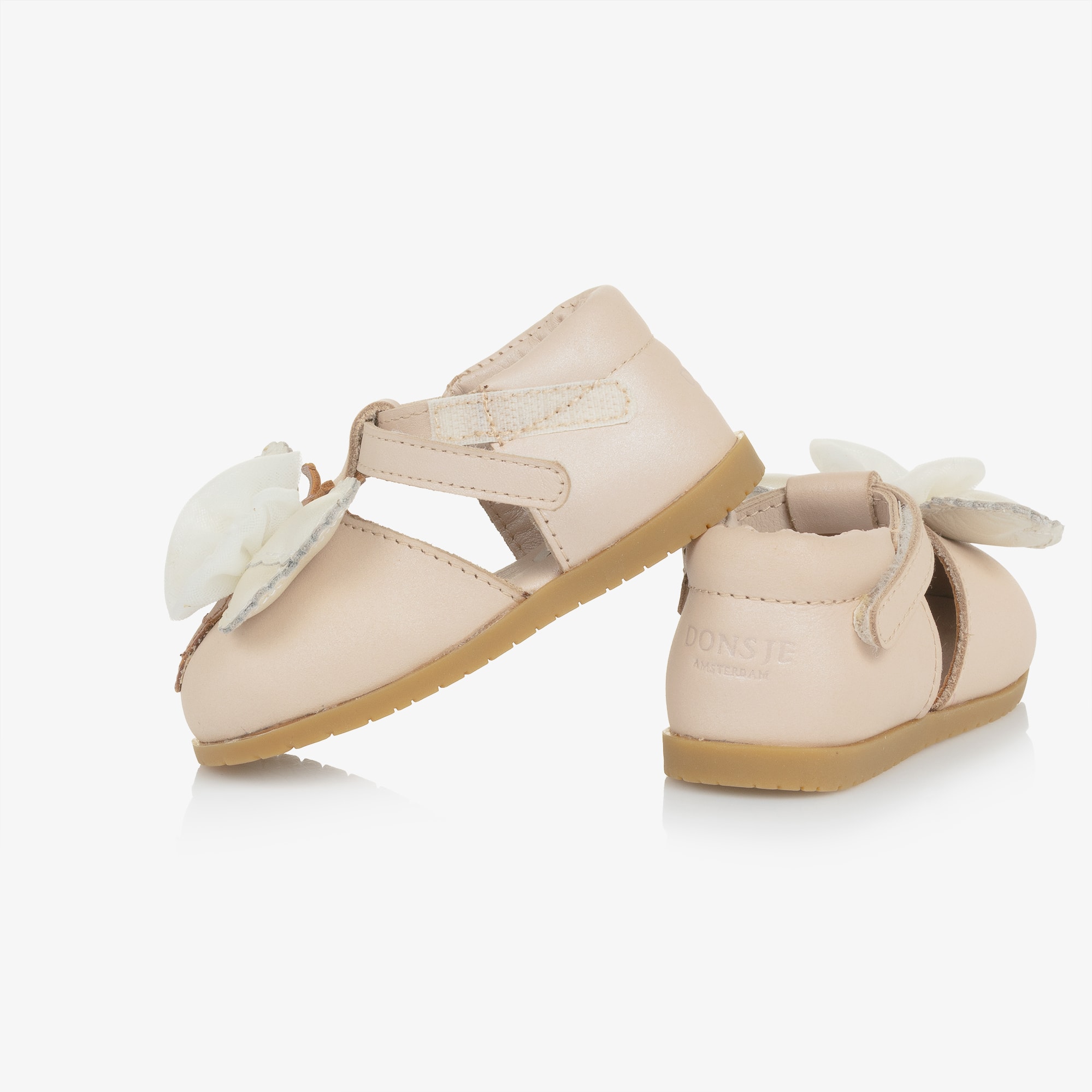 Girls Powder Pink Leather Butterfly First Walker Shoes - View 5