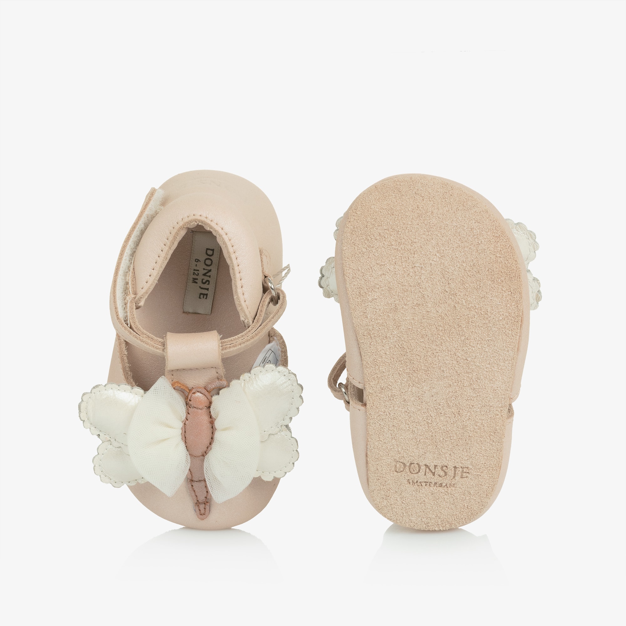 Girls Powder Pink Leather Butterfly Pre-Walkers - View 3