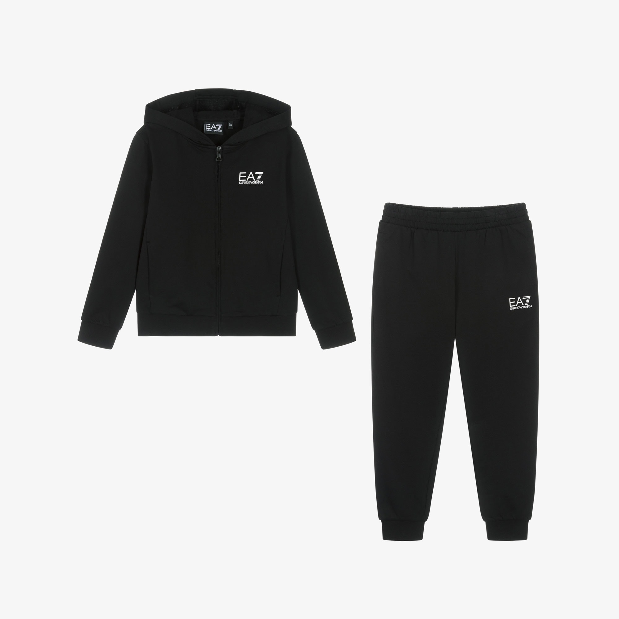 Boys Black Cotton Hooded Tracksuit with EA7 Logo - View 2